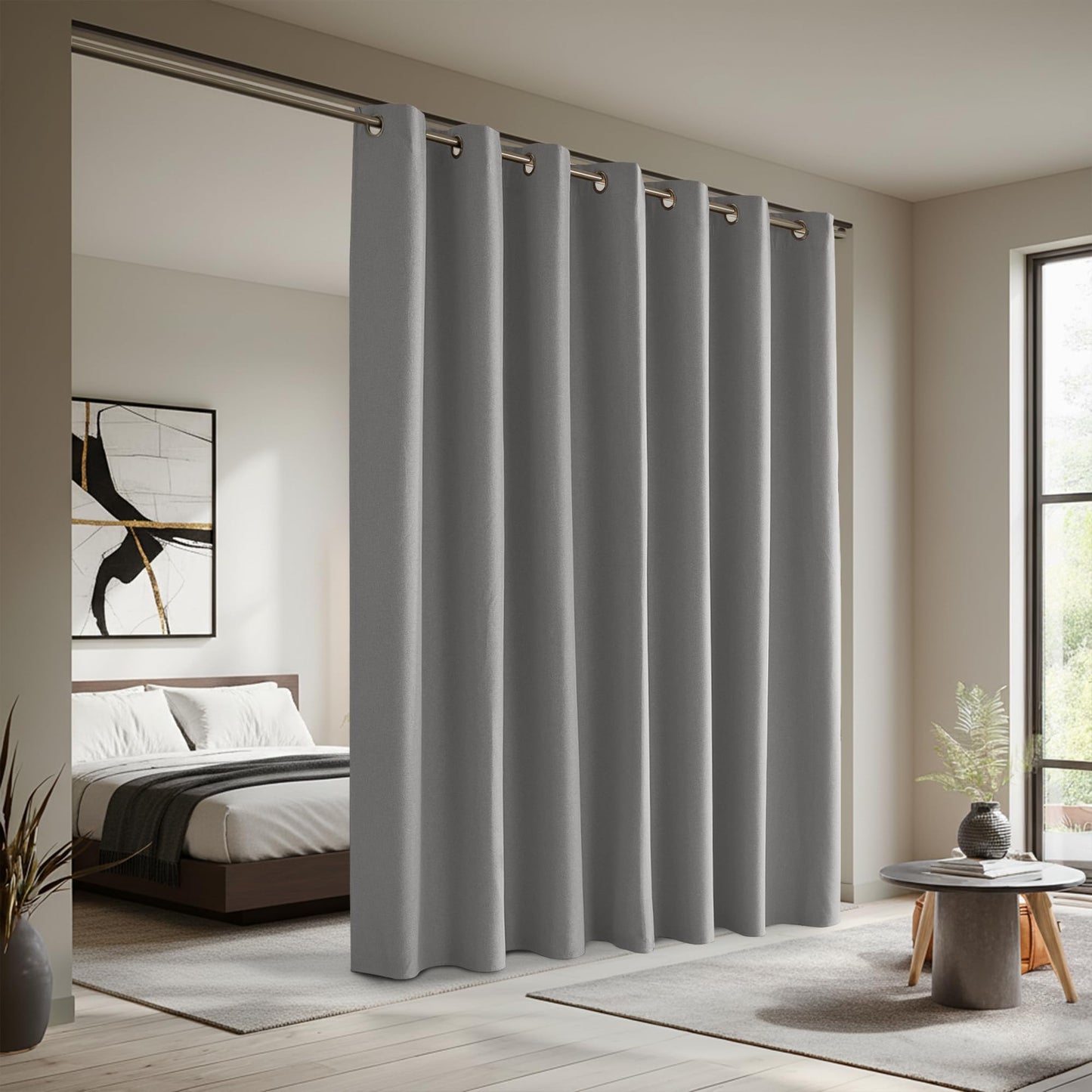 RYB HOME 100% Blackout Curtain for Sliding Glass Doors, Extra Wide Thermal Insulated Privacy Linen Curtains for Bedroom/Patio Door/Living Room/Open Closet, Room Divider, Black, W100xL108, 1 Panel BST220
