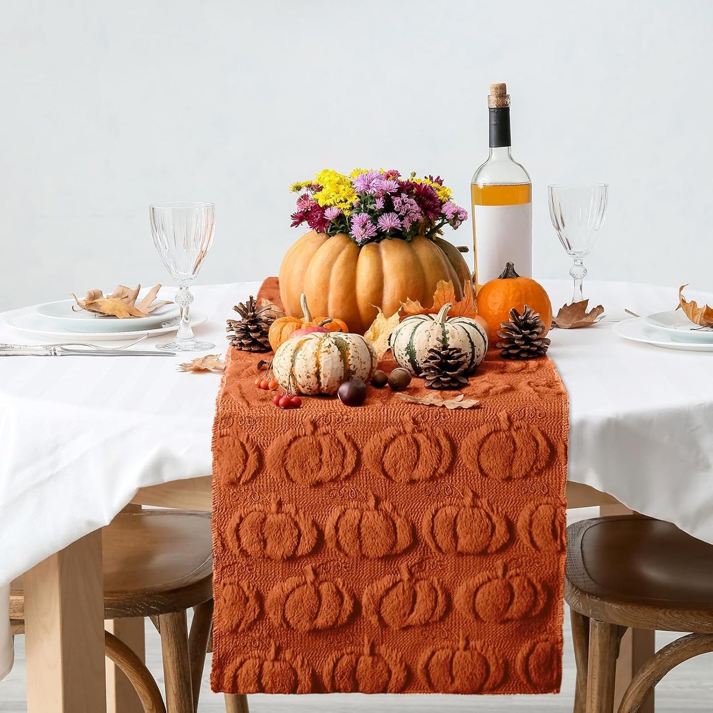 Halloween Pumpkin Table Runner Quilted Plush 3D Table Runners Fall Autumn Ivory Halloween Runners for Tables Kitchen Dining Decorations Party Supplies 13x37 Inch WN420