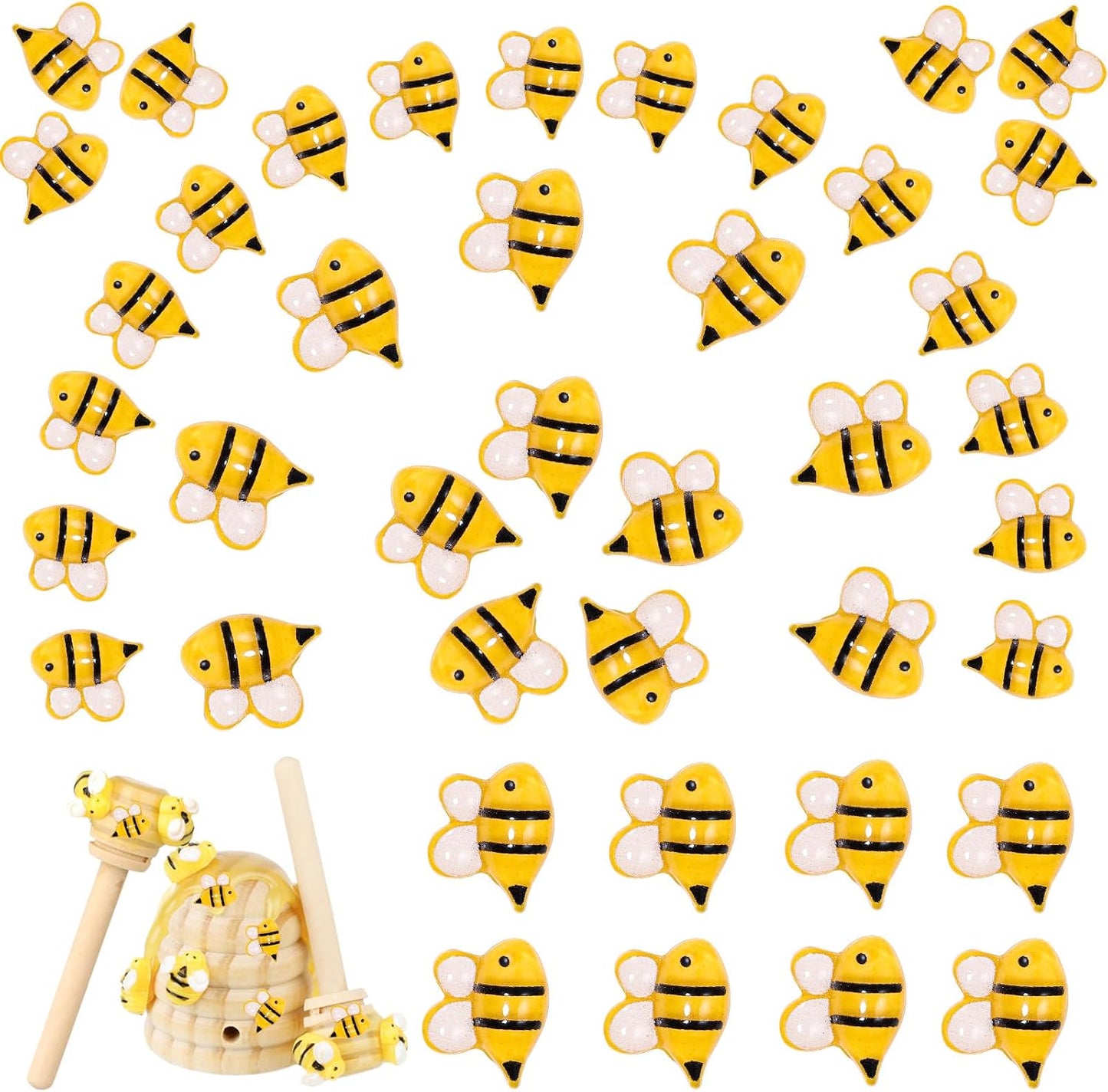 60 Pcs Bumble Bee for Crafts Flatbck Honey Bee Decor for DIY Wreath Dollhouse Bee Themed Party Decorations BST202