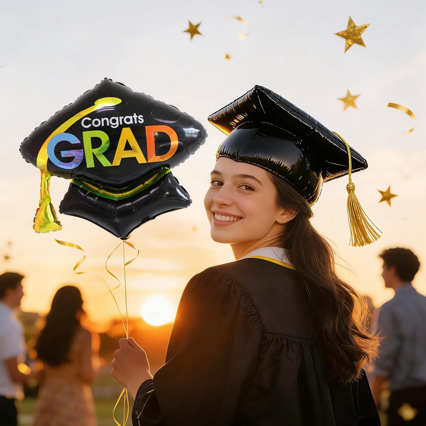 Graduation Balloons Congrats Grad Balloons Gold and Black Balloon for 5th Grade Graduation Decorations Grad Party Decorations 2026 BST326L