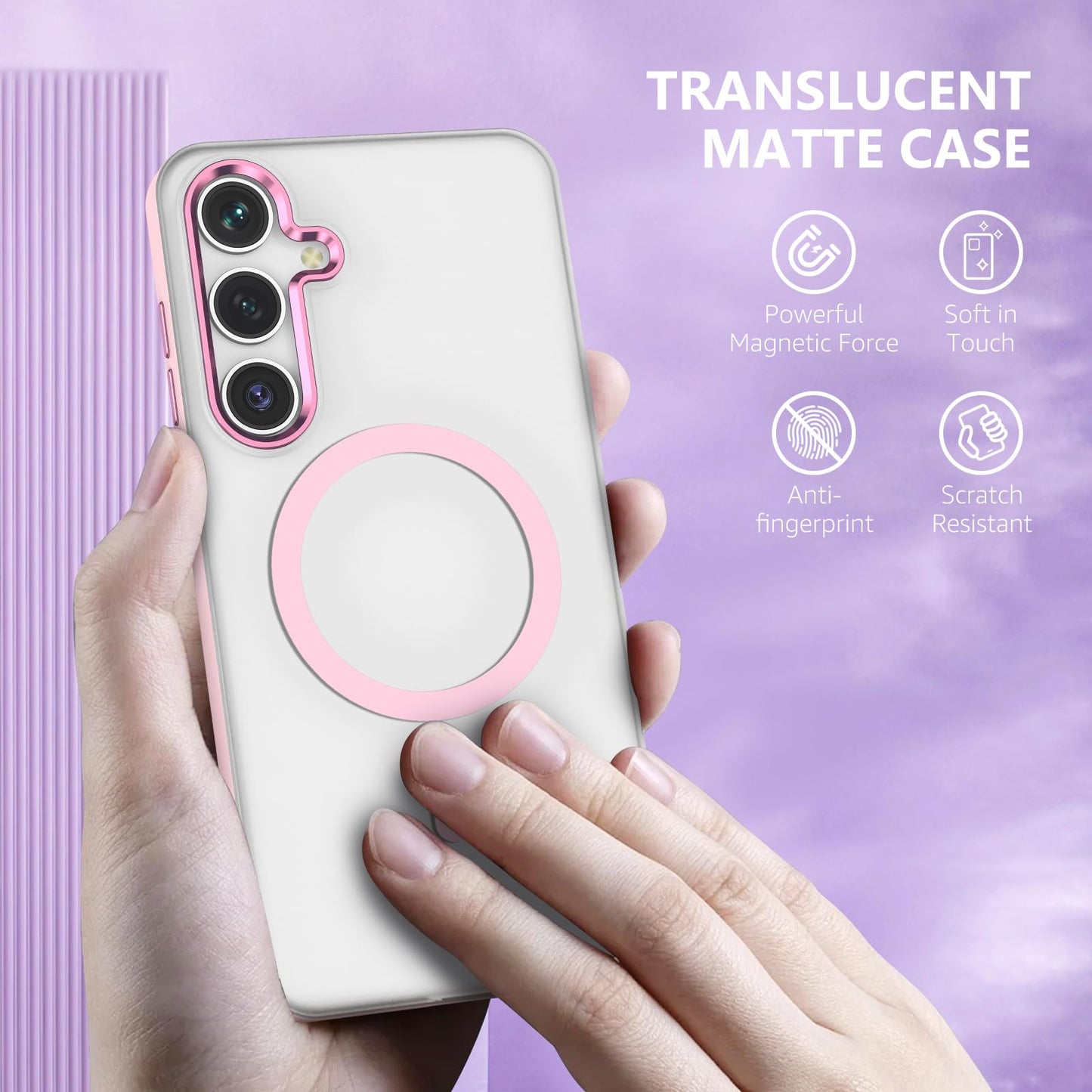 MATEPROX Magnetic Design for Samsung Galaxy S24 Plus Case, Stylish Slim an-ti Yellow Translucent Matte Shockproof Protective Cover for S 24+ 6.7'' 2024-Titanium Gray WN420