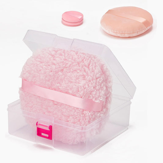 4-Pack Powder Puff and Container, 3 Sizes Makeup Puff Set Includes 6" Body Powder Brush & Face Puffs (13cm & 7.5cm), Soft Dusting Puffs for Women WN420