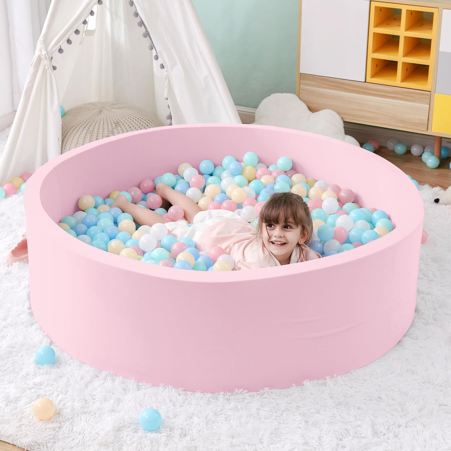 SHJADE Foam Ball Pit, 35.4"x 11.8" Ball Pits for Toddlers-Pink | Soft Memory Sponge Round Playpen Ball Pool for Kids, Ideal Gift for Babies, Indoor and Outdoor Game, Balls not Included DD1210