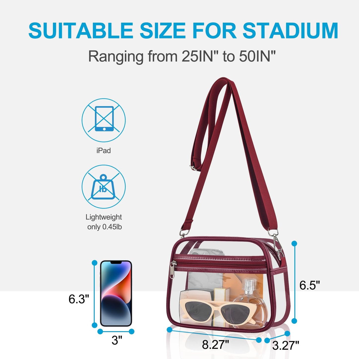 Clear Bag for Stadium Events Stadium Approved Women's Top-Handle Handbags | Mini Small Clear Bag Purse with Wide Adjustable Strap and Front Pocket for Sports Concerts, Festivals BST202