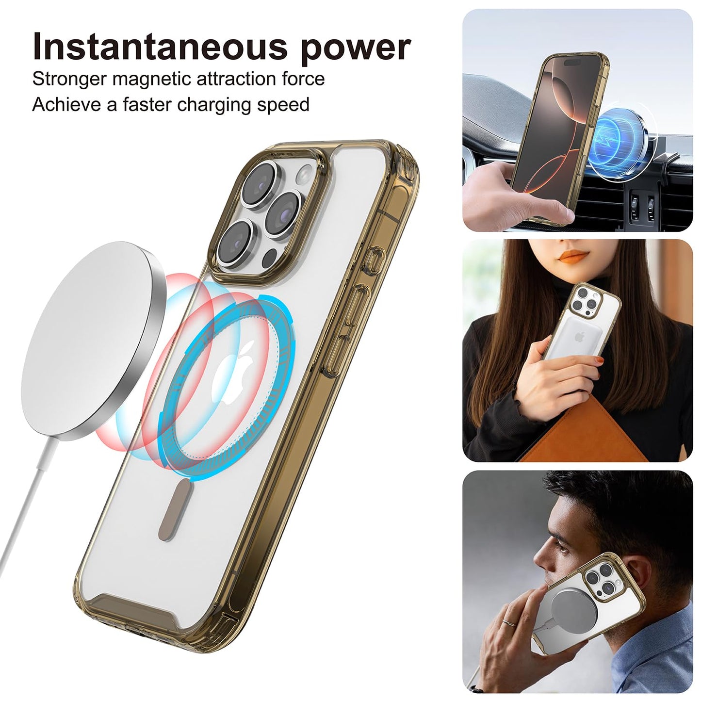 PULOKA for iPhone 14 Pro Transparent Case, Compatible with MagSafe, Clear Protector Slim Cover, Magnetic Phone Case for iPhone 14 Pro 6.1 inch Balck WN420