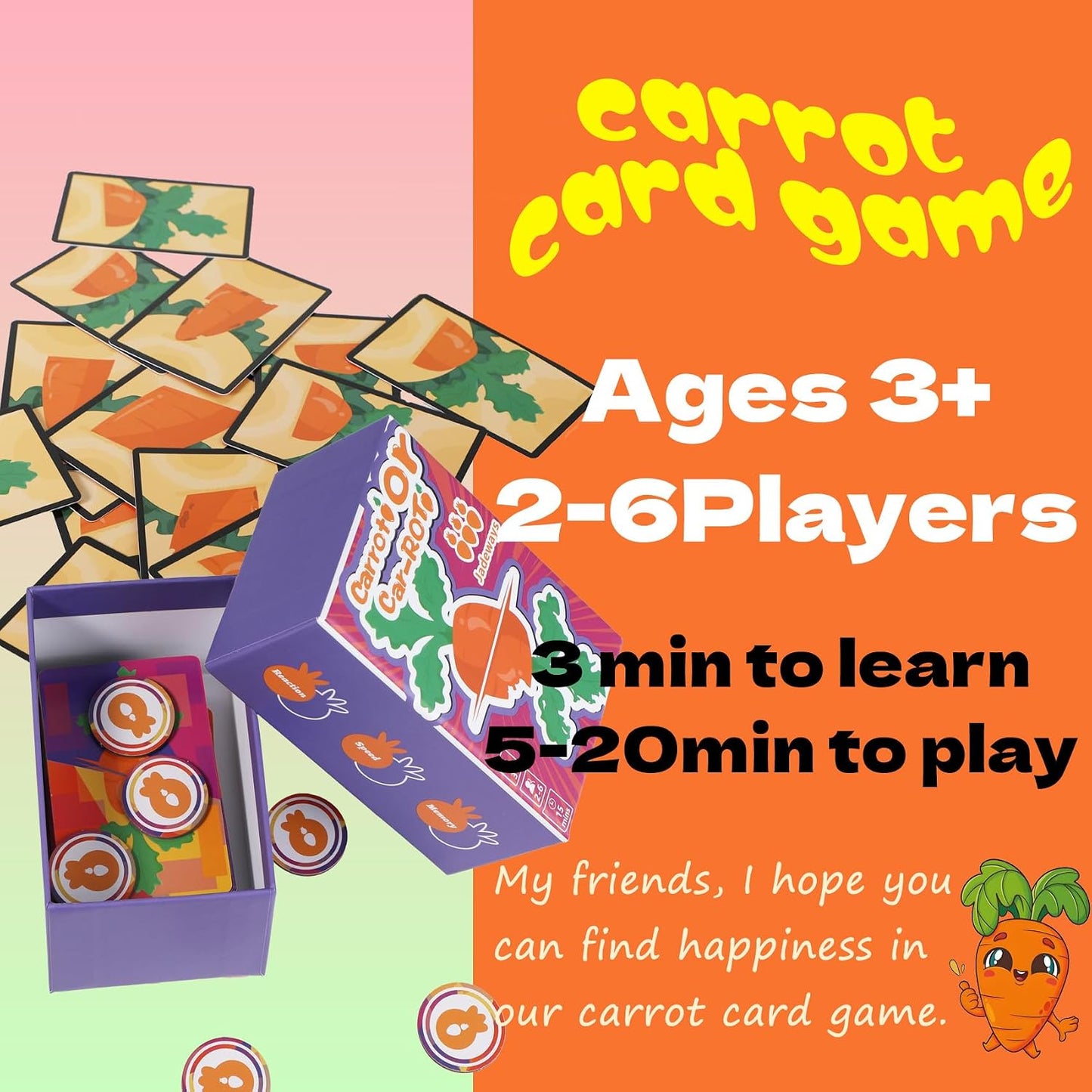 Slap Jack Fun & Colorful Card Games Set for Kids, Teens, and Families, ,Perfect for Travel,Game Night, Family Time,Simple Classic to Play,15 Minutes Playtime, 2 to 6 Players with Child-Safe Materials WN420