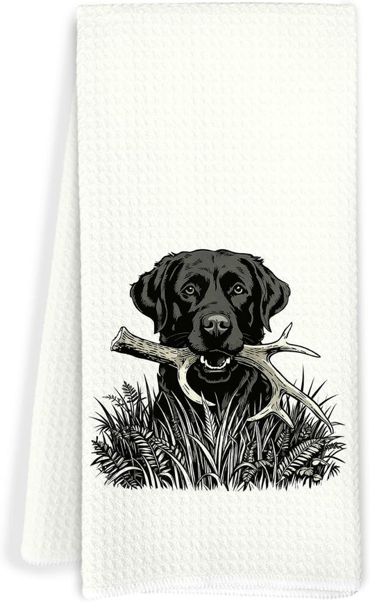 Vintage Black Labrador Retriever Kitchen Towels, Black Lab Gifts, Funny Hunting Dog Decorative Hand Tea Towels for Bathroom, Labrador Dog Lover Gifts Dish Towel Dishcloth, 16x24 Inch WN420