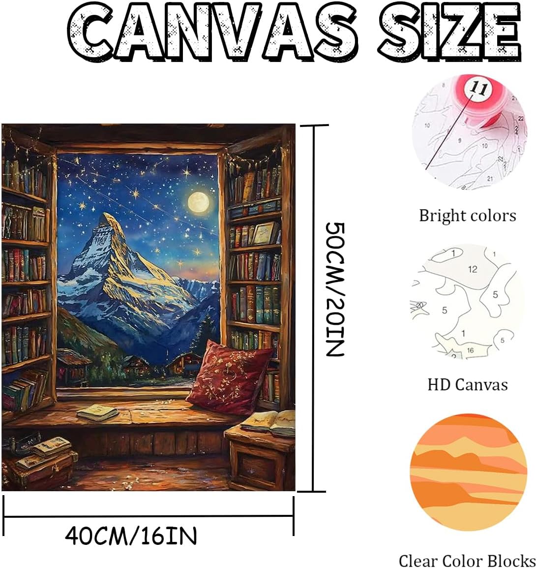 Mountain Landscape Paint by Numbers for Adults Beginner 16X20 inch | Moon Adult Paint by Number Kits on Canvas, DIY Acrylic Oil Easy Painting by Numbers for Home Wall Decor (Without Frame) BST326L