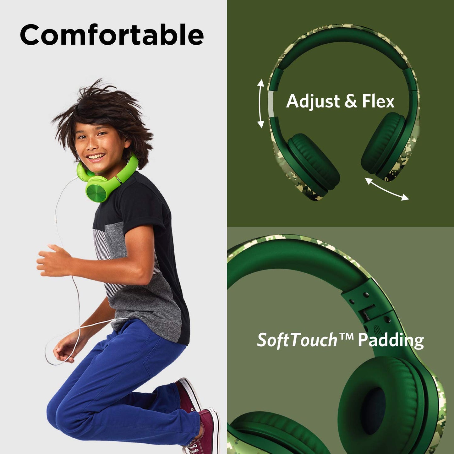 LilGadgets Connect+ Pro Wired Kids Headphones for School with Microphone, Volume Limiting Over-Ear Headset with Cord, SharePort Technology & SoftTouch Padding, Blue