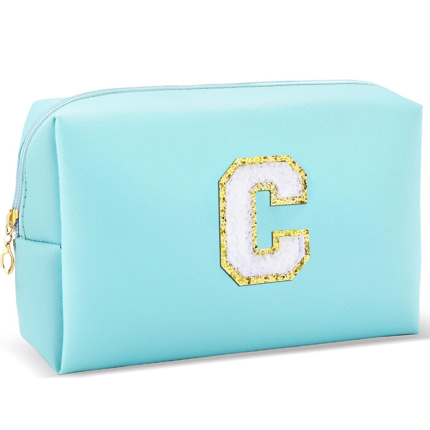 URSKYTOUS Gifts for Girls Initial Makeup Bag Personalized Cosmetic Bag with Zipper Cute Travel Toiletry Bag Waterproof PU Preppy Makeup Pouch Birthday Gift for Teen Girls Women(Blue P) BST326L