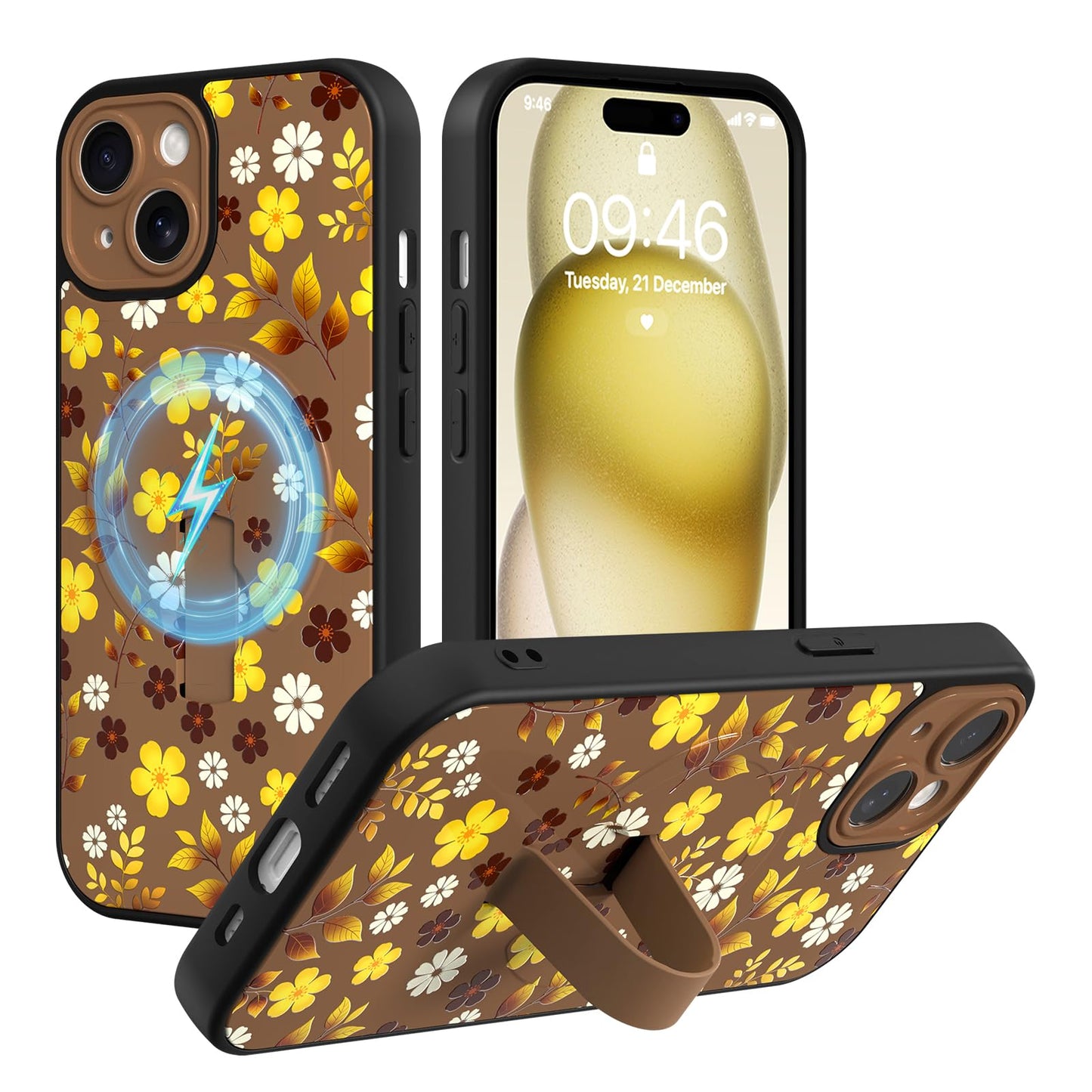 Compatible with iPhone 13 Case, Cute Cheetah Leopard Pattern | Built in Adjustable Wrist Strap Grip Hand Holder Stand Shockproof Kickstand Cover for Women Girls (Black White) WN420