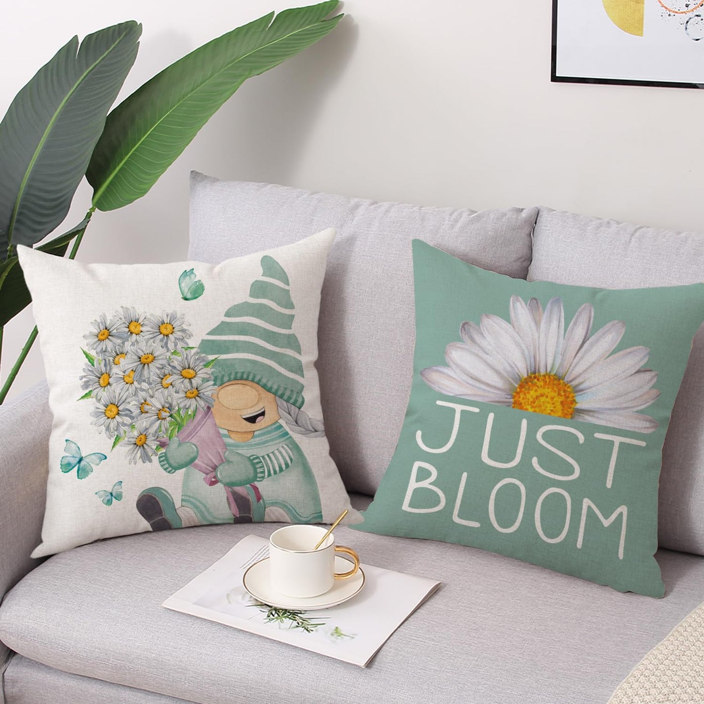 Spring Easter Pillow Covers 18x18 Set of 2 Rabbit Bunny Carrot Truck Spring Flowers Decorative Throw Pillow Covers for Home Office Sofa Bed Couch BST326L