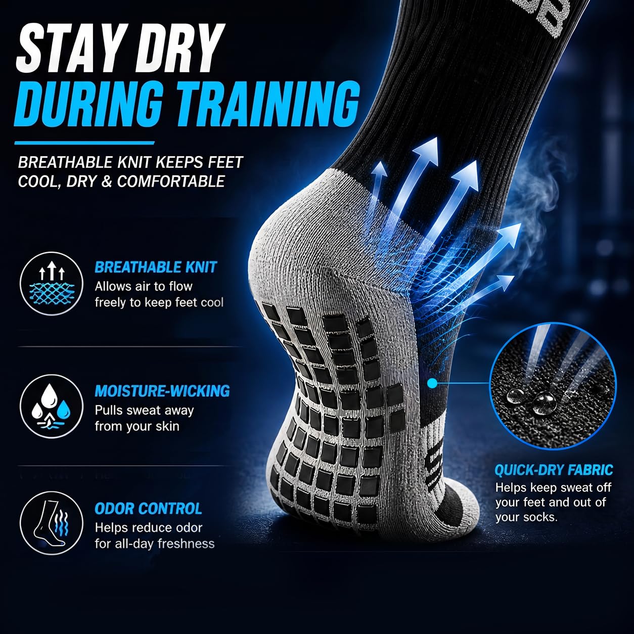 SB SOX 2-Pair Grip Socks for Men – Non Slip Athletic Traction Socks for Soccer, Gym, Pilates, Training & Everyday Wear WN420
