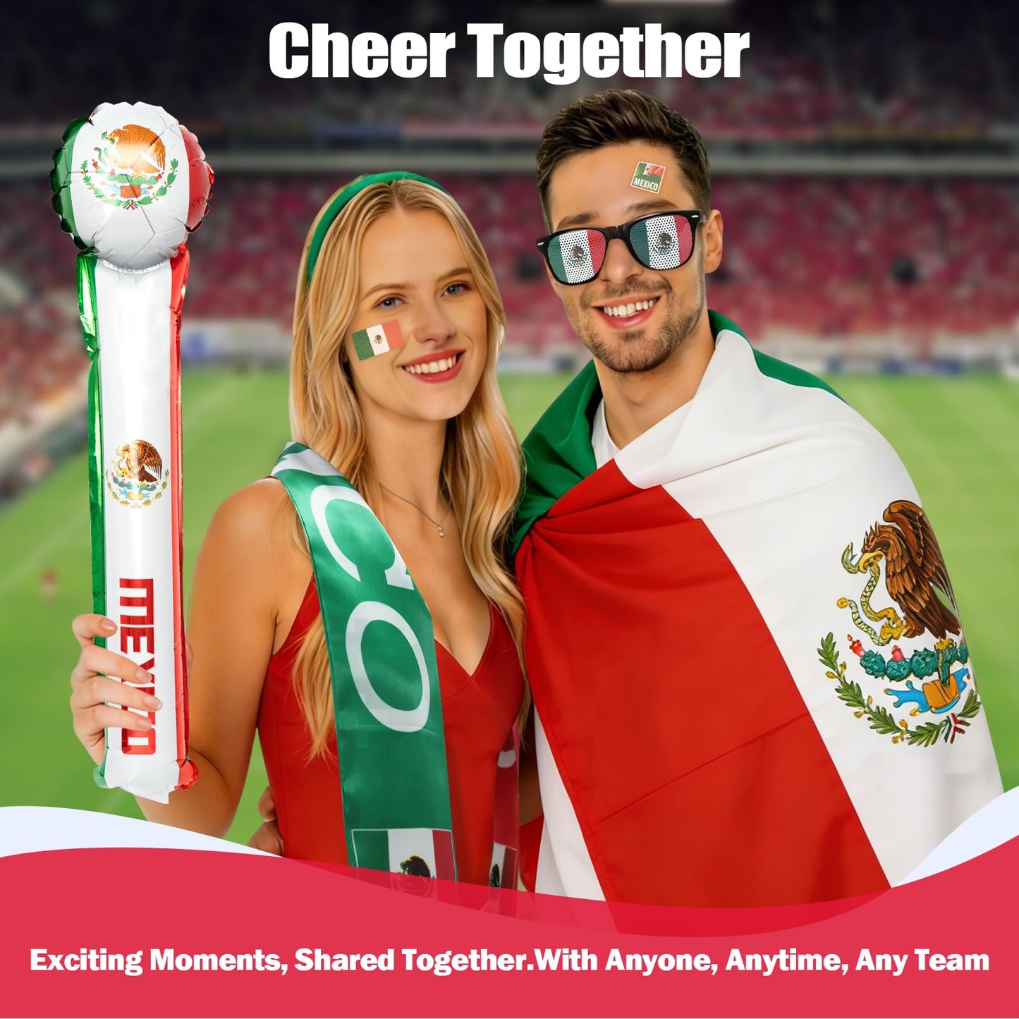 World Cup 2026 Fan Accessories with Large 3x5 ft Flag, Match Tracker Poster, Stickers, Cheering Sticks, Clapper & Scarf, World Cup Decorations Fan kit for Soccer Watch Party, Stadium and Home Cheering BST202