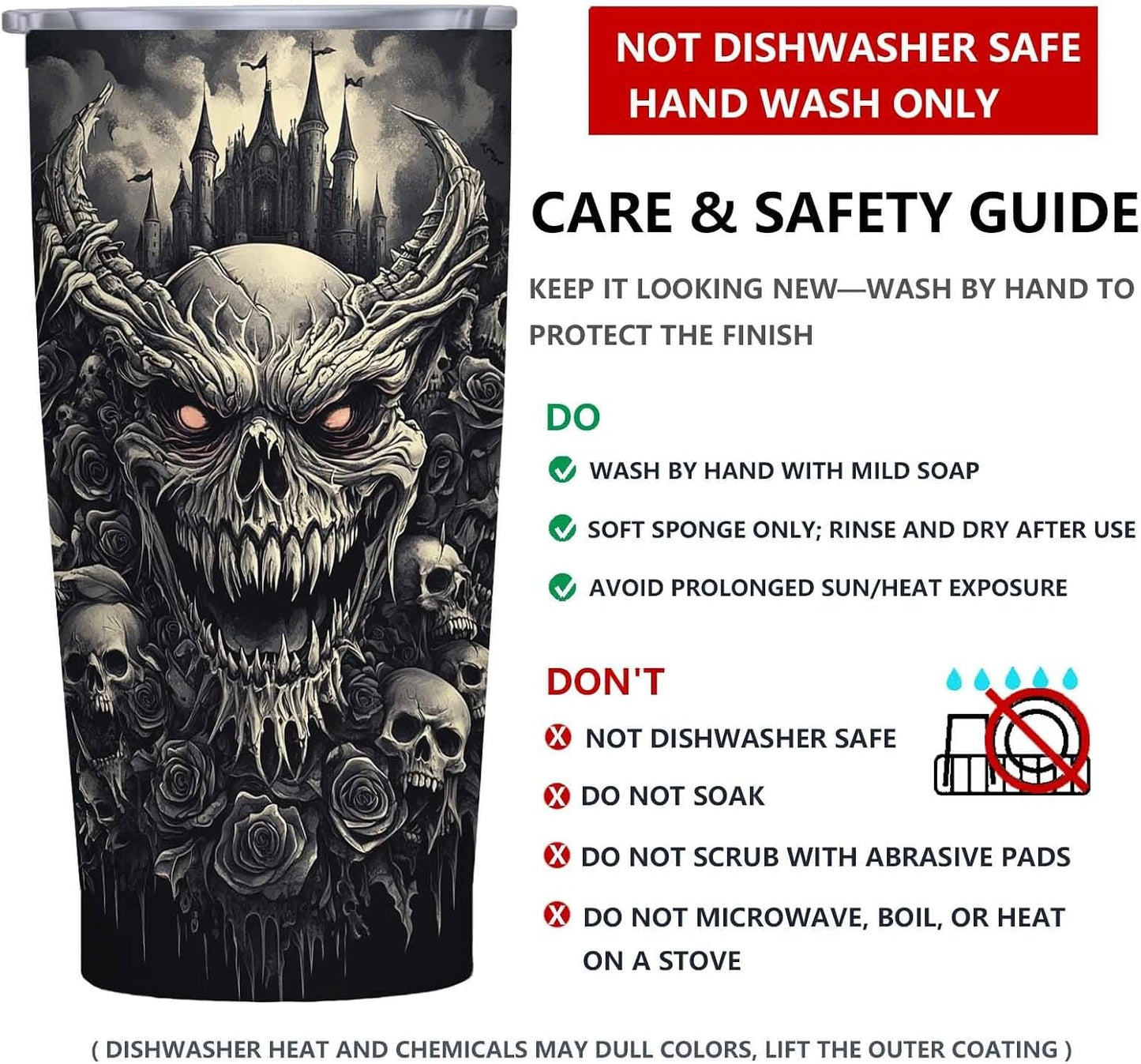 Gothic Skull 20 oz Insulated Stainless Steel Tumbler | Spooky Skeleton Travel Mug with Leak Proof Lid and Telescope Straw | Hot & Cold Coffee Cup | Halloween Gifts for Men and Women WN420