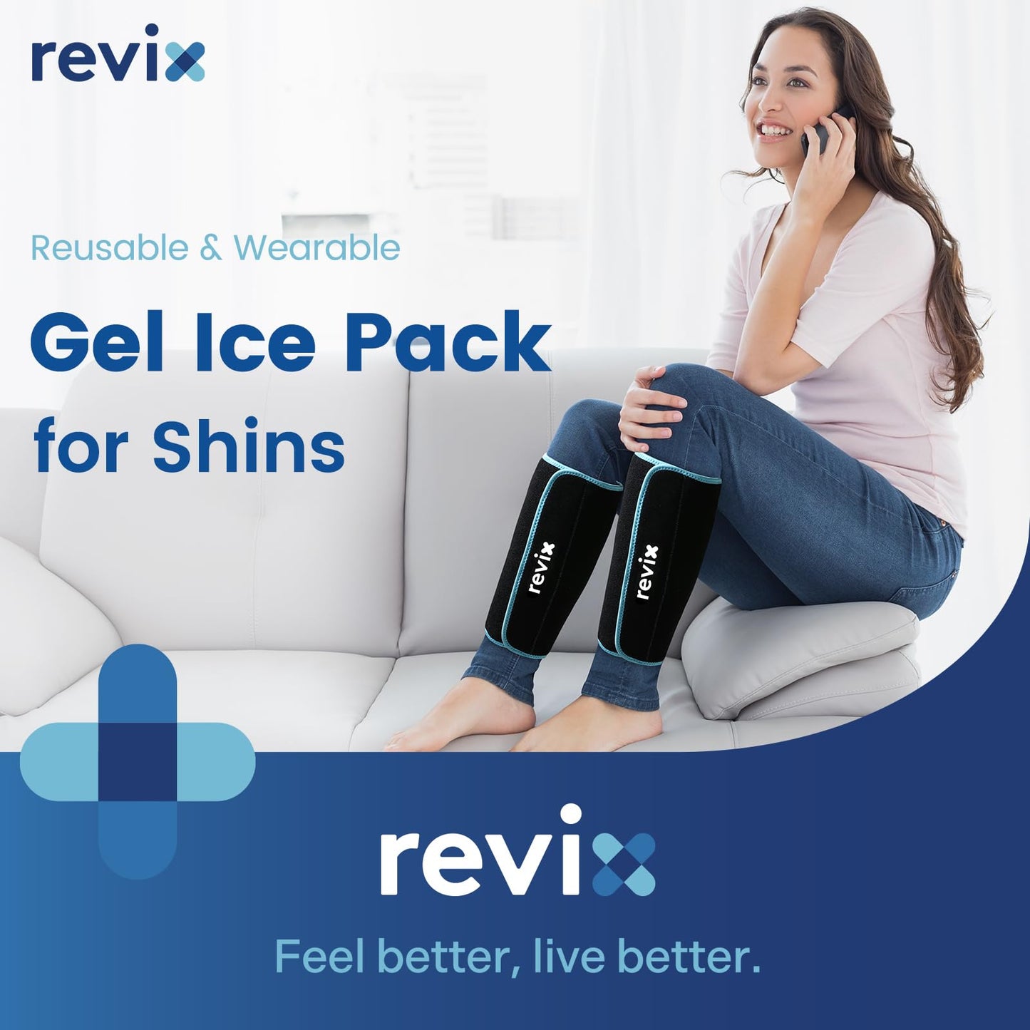 REVIX Shin Ice Pack Reusable Leg Ice Pack Wrap Cold Therapy Compression Sleeve N25