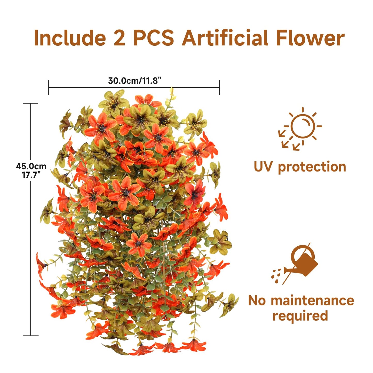 Artificial Flowers for Outdoor Faux Flowers for Plant Pot Spring Decoration | 2 Pcs Faux Hanging Plants UV Resistant Look Real Outside Home Garden Porch Patio Entrance Courtyard Decor BST326H