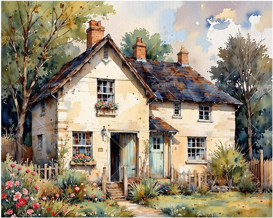 Country House Paint by Numbers Kit for Adults - DIY Cottage Surrounded by Pplants Painting on Canvas 16x20 Inches, Acrylic Paint Set, Suitable for Beginners, Art for Home Decoration or Gifts BST326H