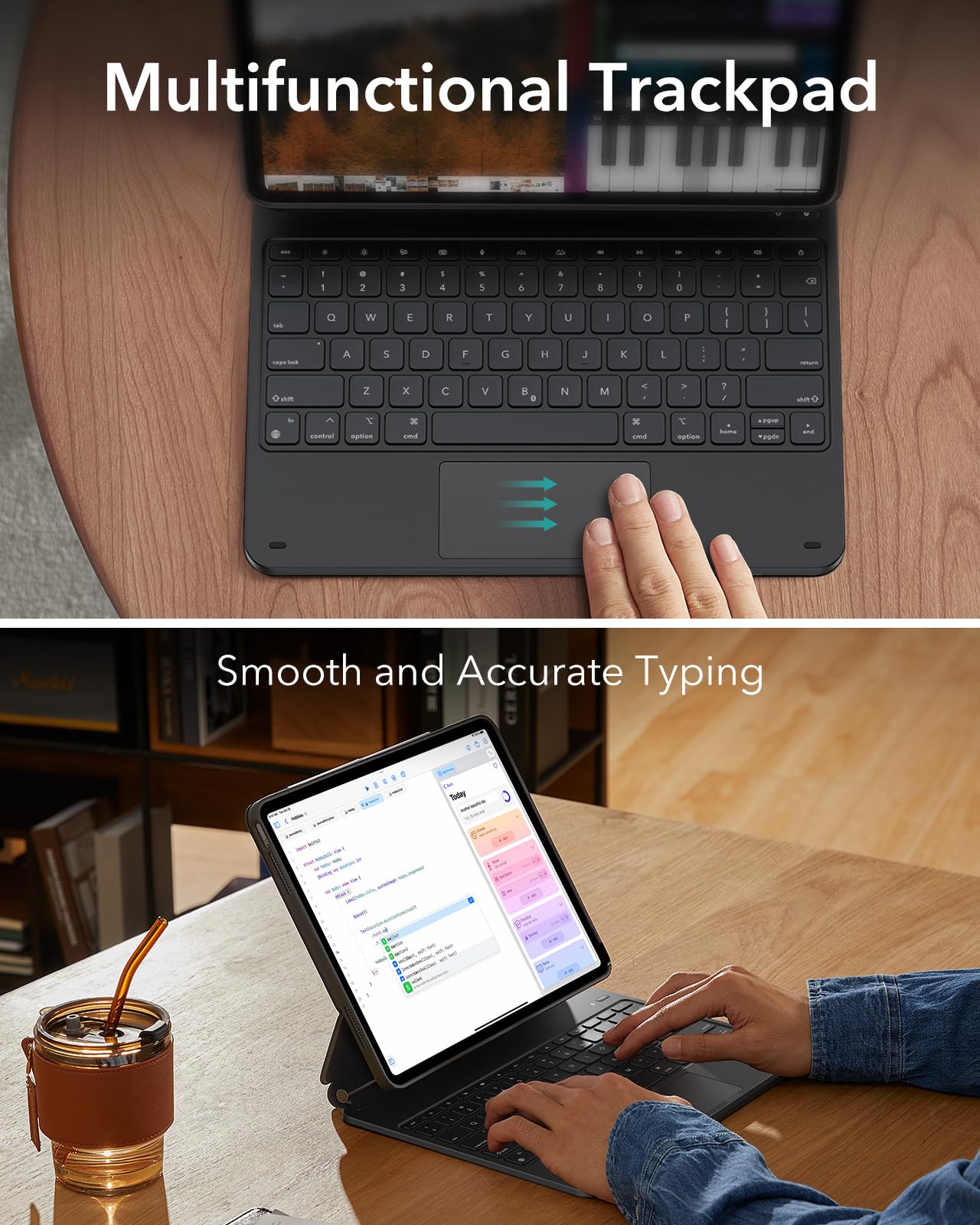 ESR for iPad Air 11 Inch Case with Keyboard M4/M3/M2 (2026/2025/2024) & iPad Pro 11/Air 5th/4th Gen Keyboard, Easy-Set Magnetic Stand, Portrait/Raised Modes, with Removable Protective Case, Black