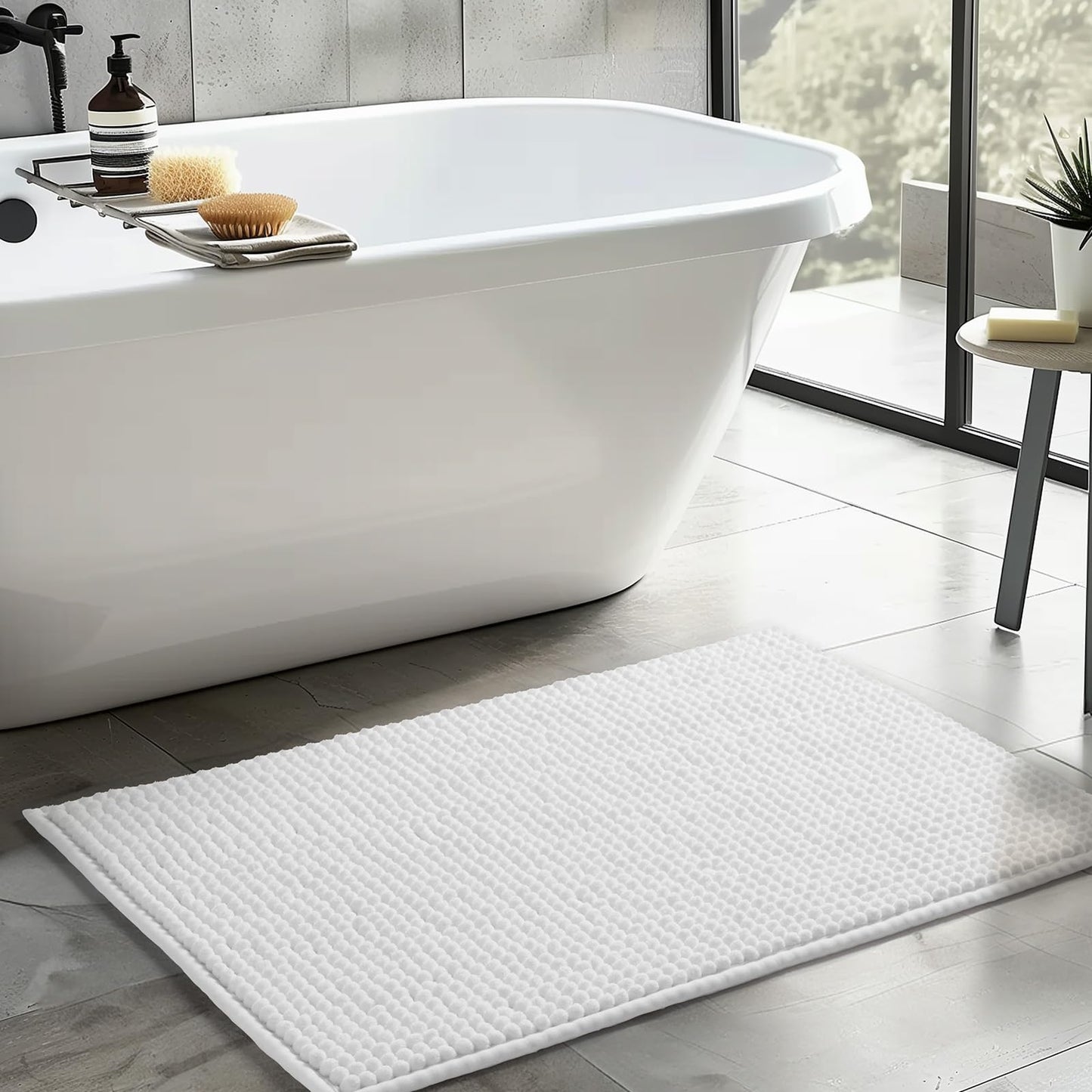 FRESHMINT Thick Chunky Chenille Bathroom Rug, Black, 20"x32" | Non-Slip Backing, Water Absorbent Surface, Machine Washable Care, Cushioned Comfort, Bathroom Floor Use BST220