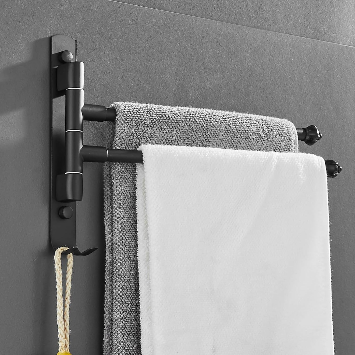 Black Rotating Towel Rack Stainless Steel Adjustable Towel Rack Bathroom Towel Rack 12 * 1.5 * 8.5 Inches Suitable for Bathroom, Bedroom, Balcony Removable Towel Bar (Black, Two Poles) BST202