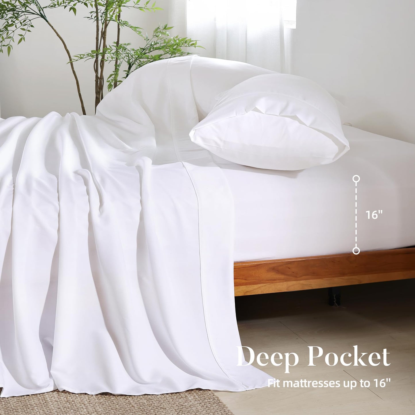 4 Piece Twin Size Sheet - Cooling Bed Sheets Set, Blend Rayon Derived from Bamboo, Breathable Soft Hotel Luxury Bedding & Pillowcases, Silky Fit 16 inch Extra Deep Pocket, Oeko-Tex - Olive Green BST326H