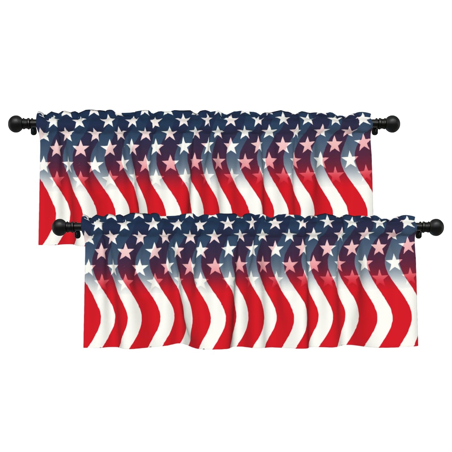 Patriotic Valance for Kitchen 2 Pack 54"x18" American Flag Curtains for Windows Red White Blue Stars 4th of July Independence Day Eucalyptus Leaf Window Treatment Rod Pocket Valance for Home Decor BST326L
