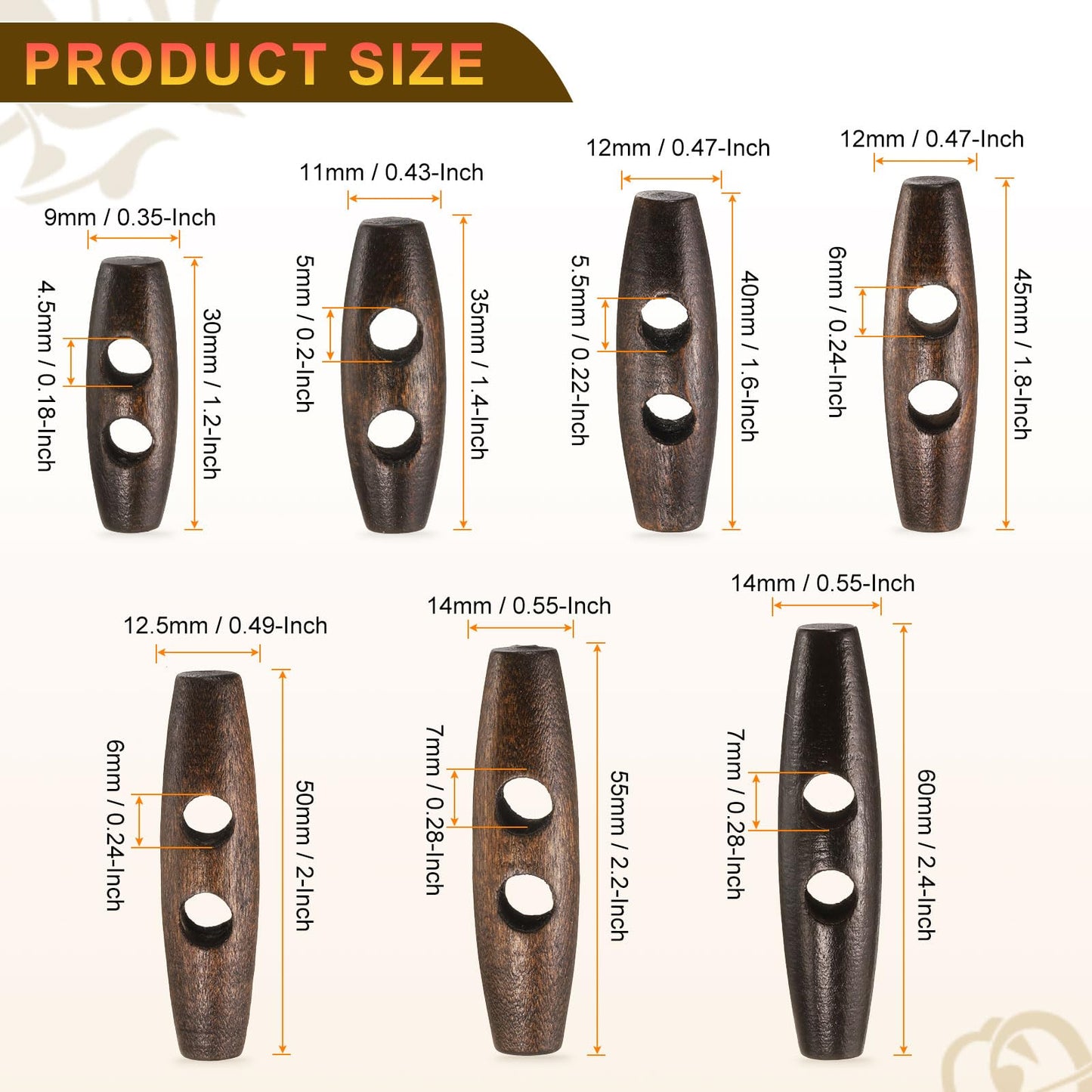 HARFINGTON 60mm / 2.4" Wooden Toggle Buttons 20pcs 2-Hole, Maroon | Wood Olive Sewing Buttons Horn Oval Buttons Sewing Accessories for Coat Sweaters Clothing DIY Craft BST326L