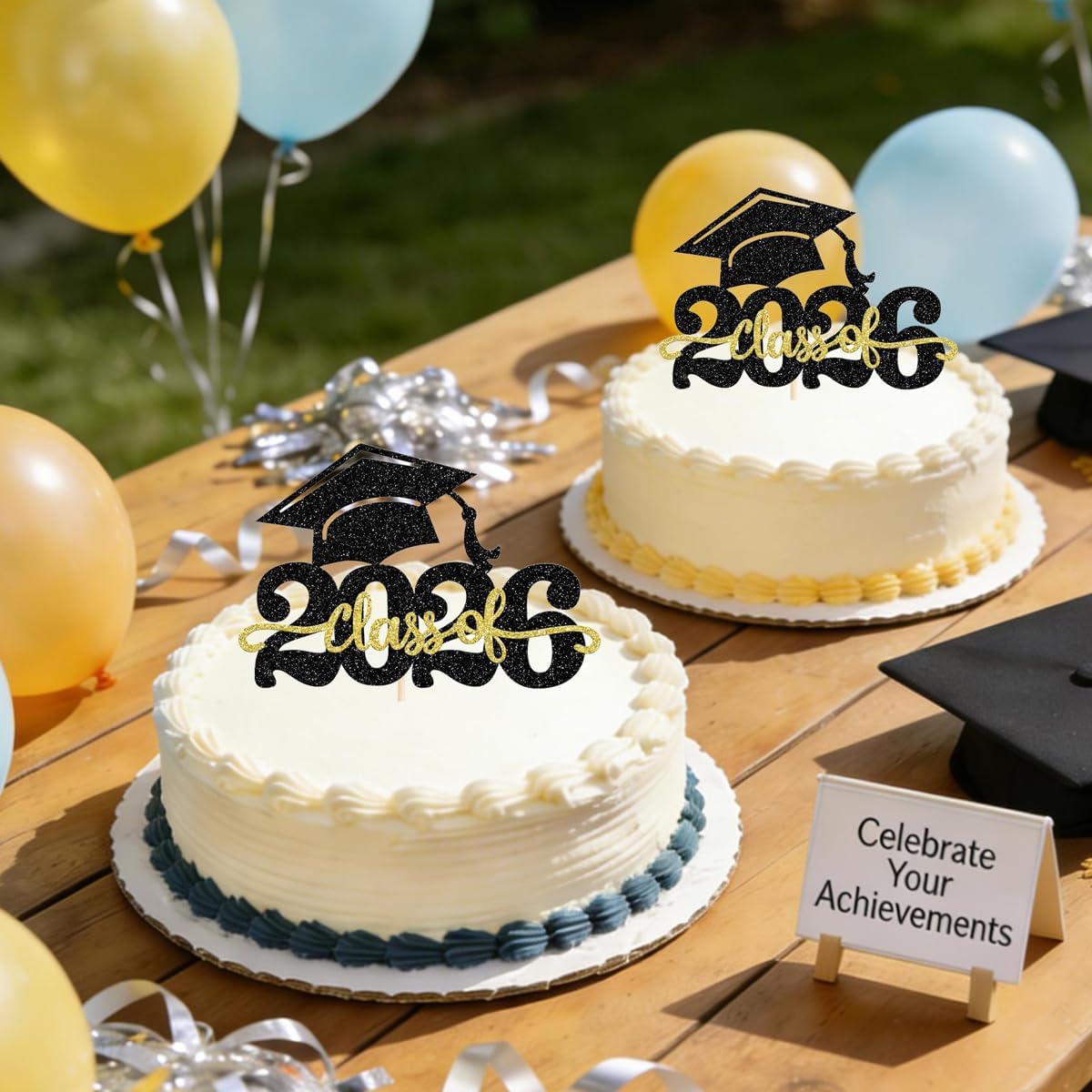 2 Pack Class of 2026 Cake Topper Congrats Grad Cap Graduation Cake | for 2026 Graduation Party Cake Decorations Supplies BST202