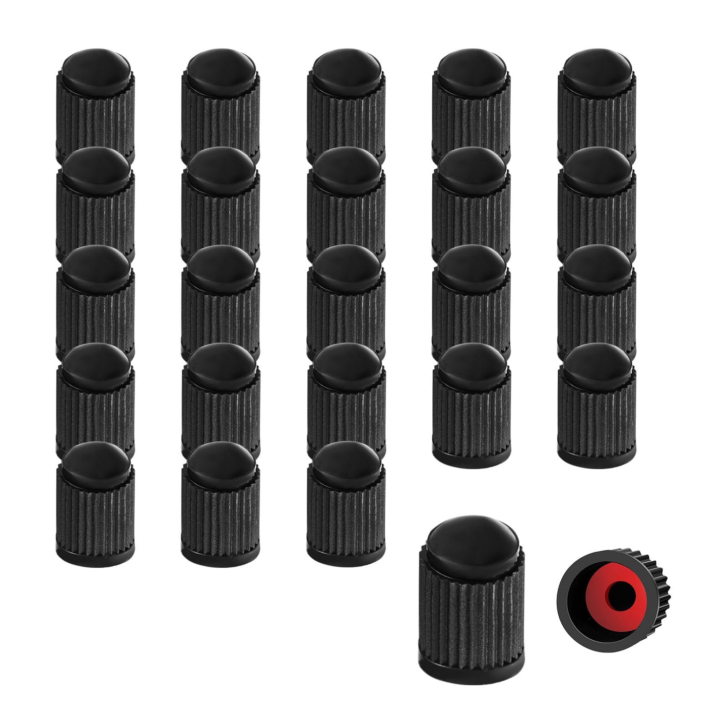 Ziciner 25 PCS Tire Valve Stem Caps, Plastic Car Tyre Valve Cap with O Rubber Seal, Dustproof Airtight Seal Wheel Stem Covers, Universal Accessories for Cars, SUVs, Bicycles,Trucks (Red) WN420