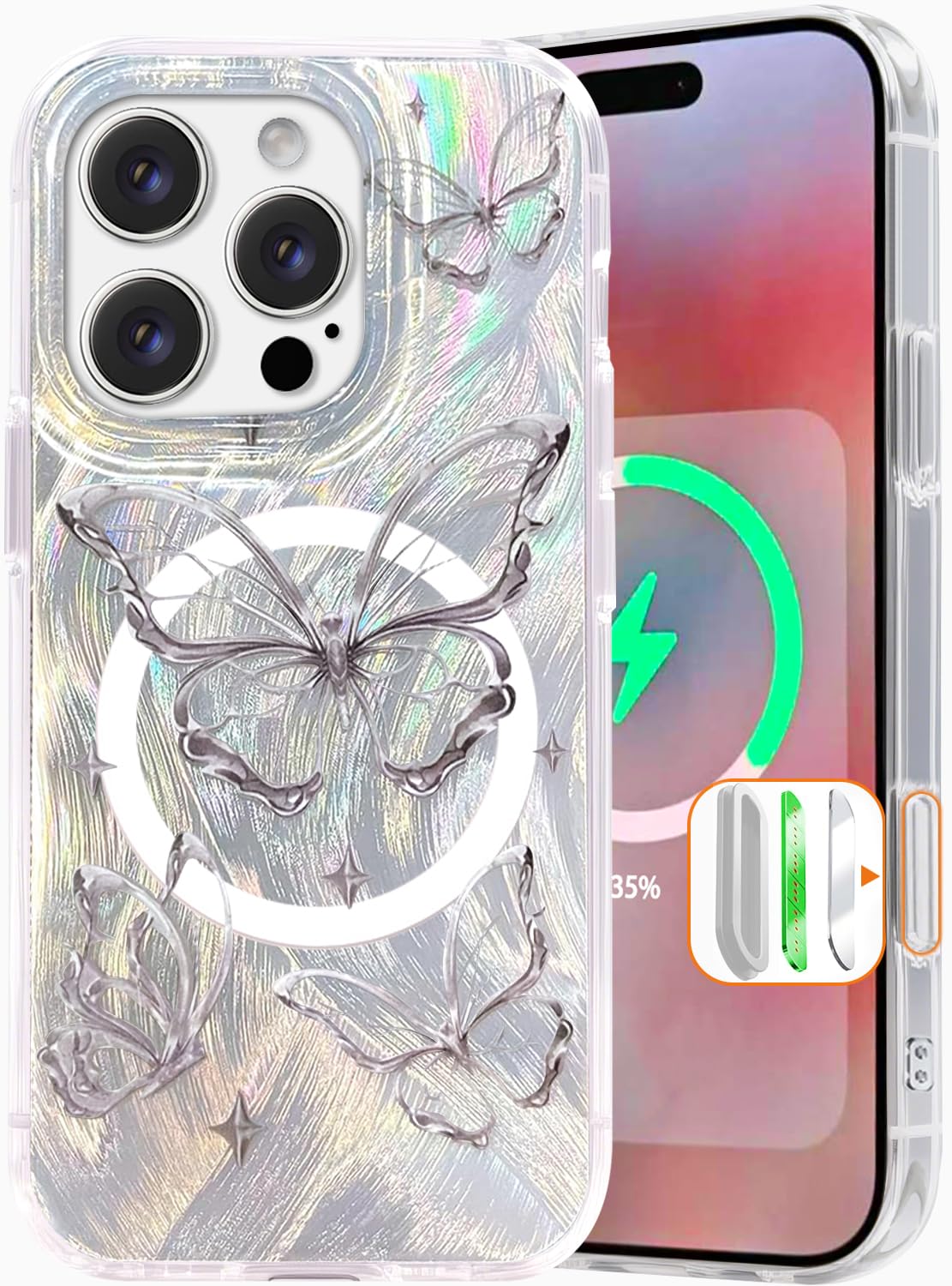 I-MGAE-IN-AR Compact Case for iPhone 16 Holographic Cloud Design,Cute Trendy Soft Slim TPU Shockproof Protective Phone Cases Cover for Women Girls Aesthetic Glitter WN420