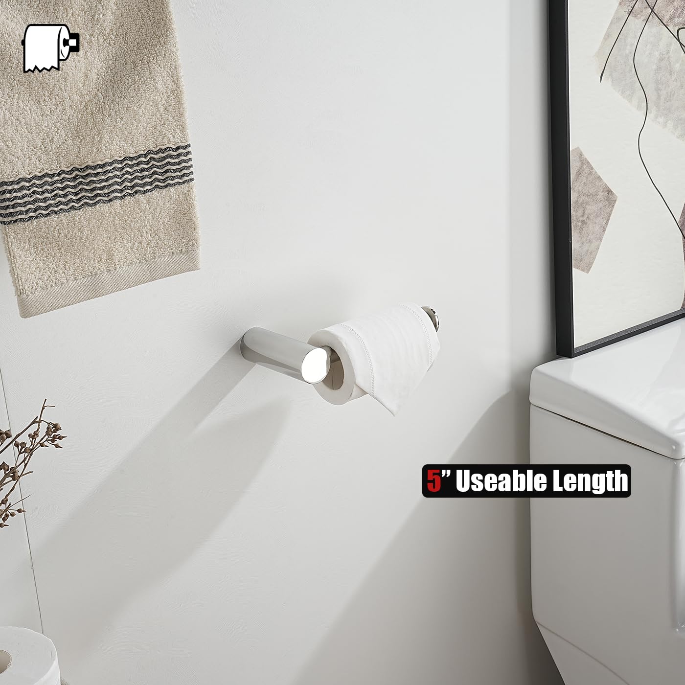 JQK Chrome Toilet Paper Holder, 5 Inch 304 Stainless Steel Thick 8mm Tissue Paper Dispenser for Bathroom, Hold Mega Rolls, Polished Chrome Wall Mount, TPH600-CH BST220