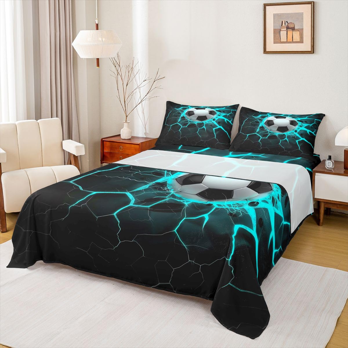 Erosebridal Gridiron Sheet Set Sports Ball Game Sheets Twin for Boys Girls Rugby Competition Game Bed Sheets Set, Football Themed Bedding Set with 1 Pillowcase BST326H