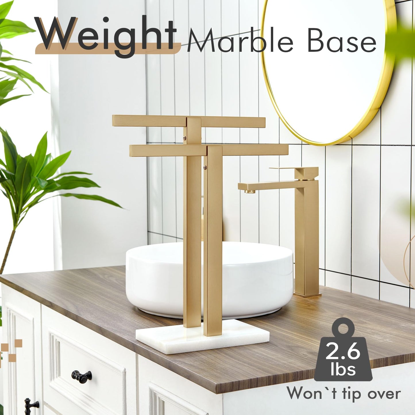 KOKOSIRI Hand Towel Holder Black Stand Towel Rack with Marble Base for Bathroom Kitchen Vanity Countertop, Stainless Steel 15.7'' Height THS0002-SM-BK BST202