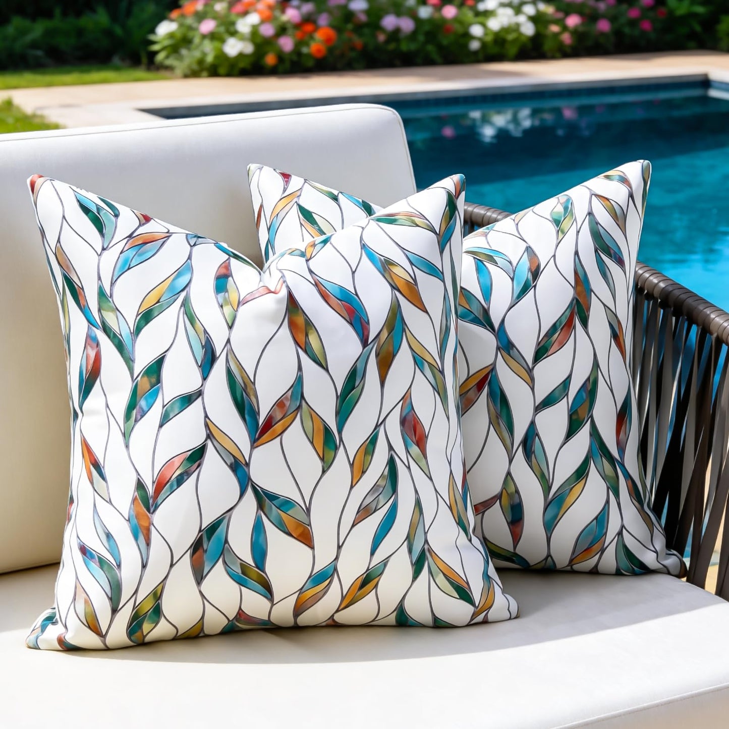 Outdoor Waterproof Pillow Covers Summer Decorative Throw Pillow Covers Tropical Leaf Couch Covers 20x20 Set of 2 Square Outdoor Floral Cushion Cases for Patio Furniture Garden Tent Balcony Bench BST220