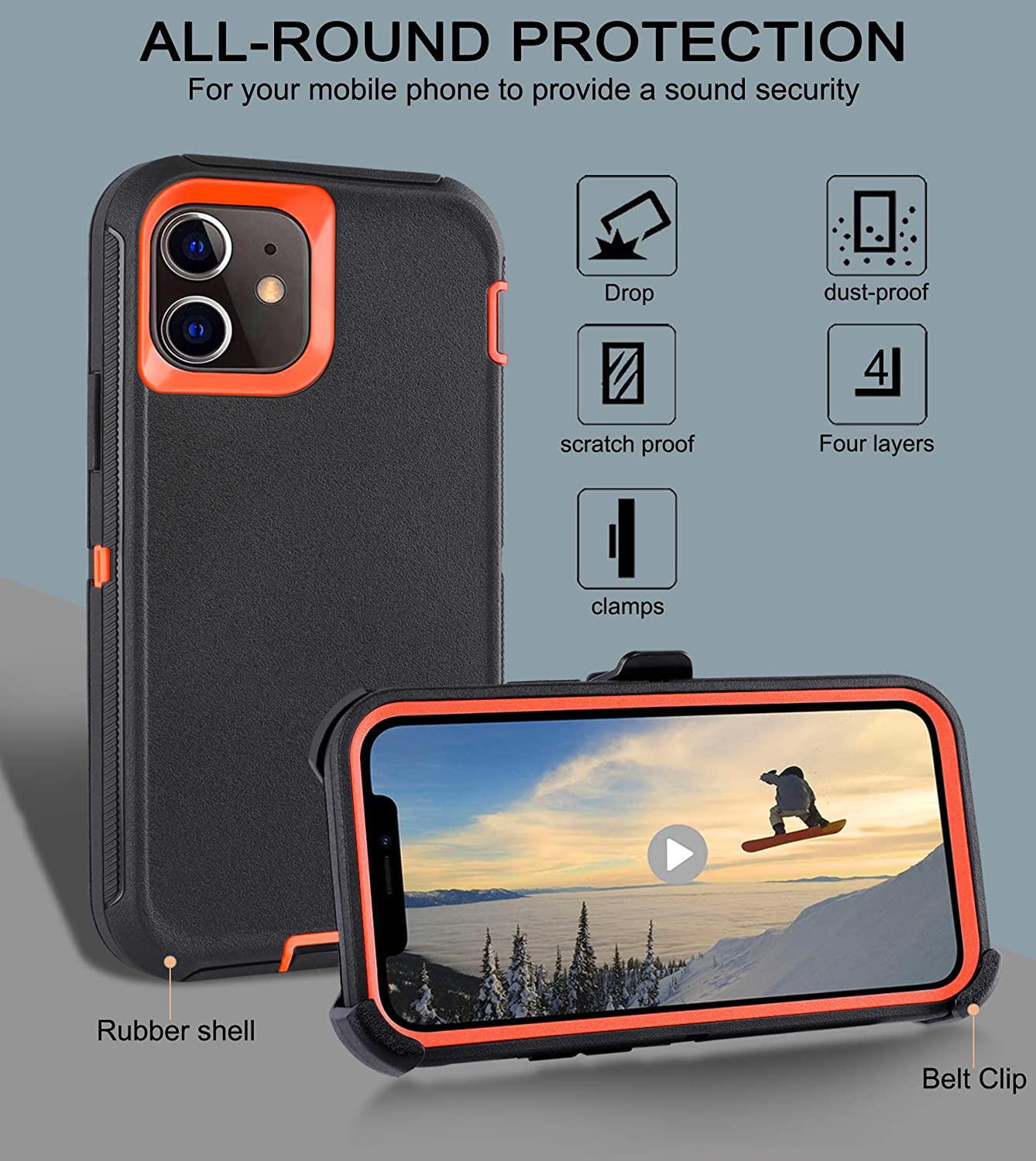 for iPhone 11 Case with Belt Clip Holster Kickstand & 2 Screen Protector, Full Protection Heavy Duty Phone Case, Shockproof Drop-Proof Durable Cover 6.1" [Black+Clip] WN420