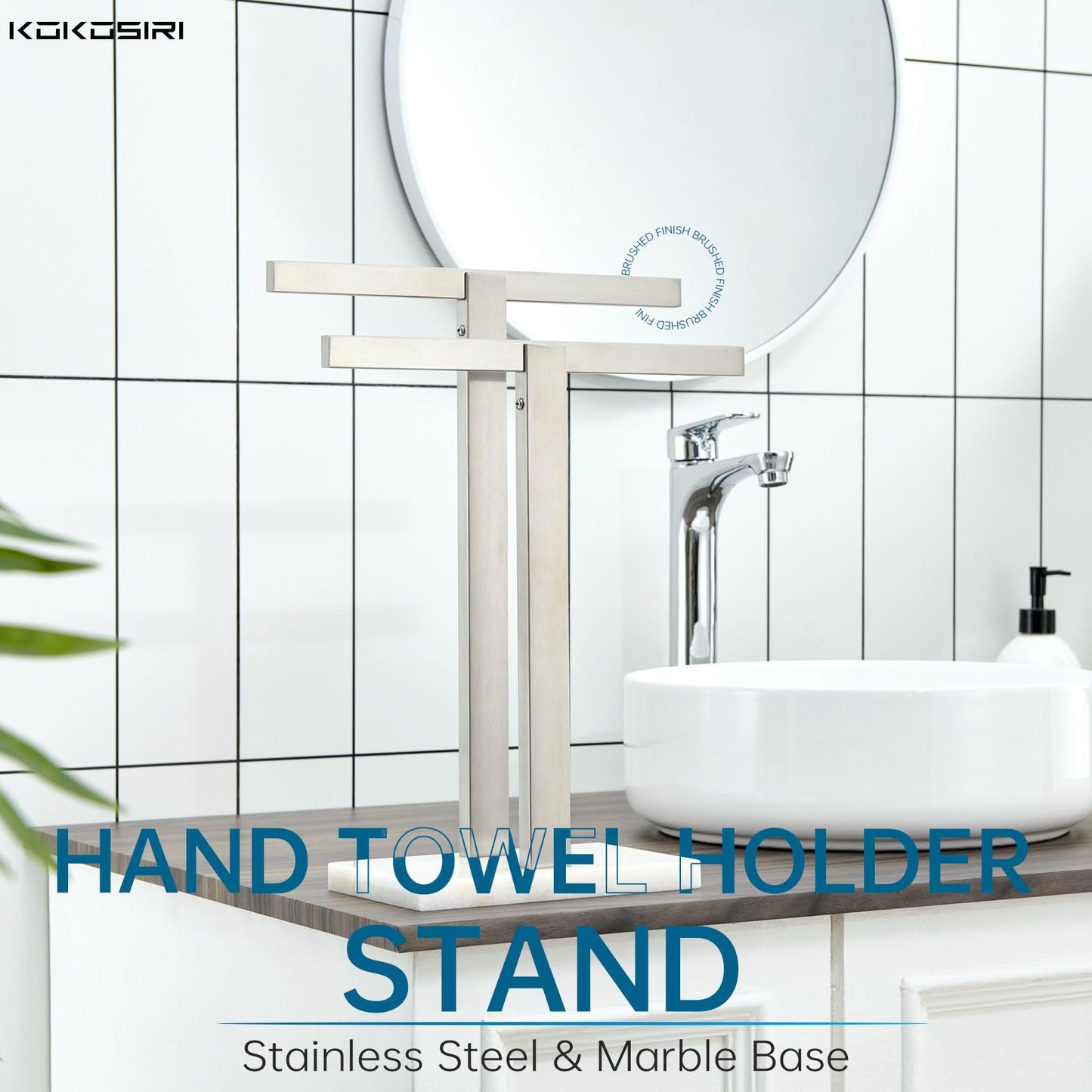 KOKOSIRI Hand Towel Holder Black Stand Towel Rack with Marble Base for Bathroom Kitchen Vanity Countertop, Stainless Steel 15.7'' Height THS0002-SM-BK BST202