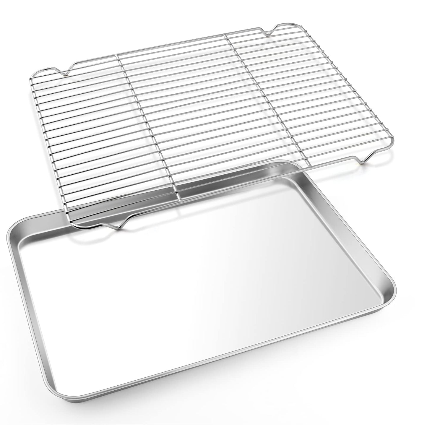 E-far Cookie Sheet with Rack Set, Half Sheet Baking Pan for Oven Cooking, 18”x13” Stainless Steel Rimmed Tray with Wire Cooling Rack for Roasting Broiling Bacon Meat Steak - Dishwasher Safe BST220