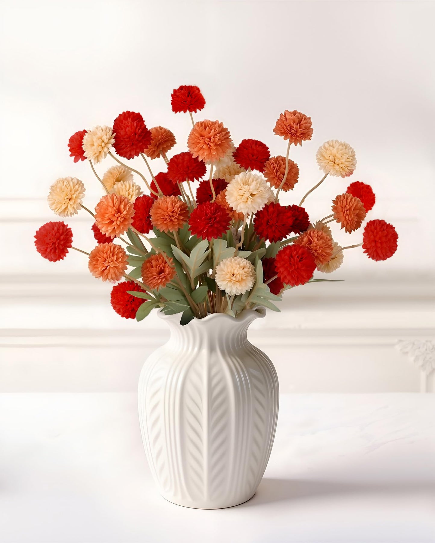 Beige Faux Silk Mums Artificial Flowers, 8Pcs Fall Fake Kiku Small Mini Chrysanthemum Pom Pom Stems for DIY Bouquets Centerpieces Vase Autumn Home Decorations Floral Arrangement BST202