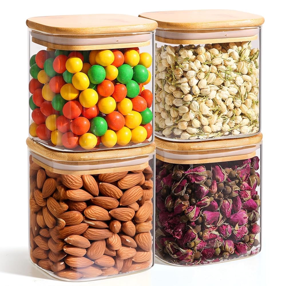 ComSaf 0.6 Qt Glass Food Storage Jars Set of 6, Clear Storage Containers with Airtight Lids, Pantry Organization Jar, Spice Jar, Blooming Tea, Coffee and Sugar Container, Canister Set for Kitchen BST220