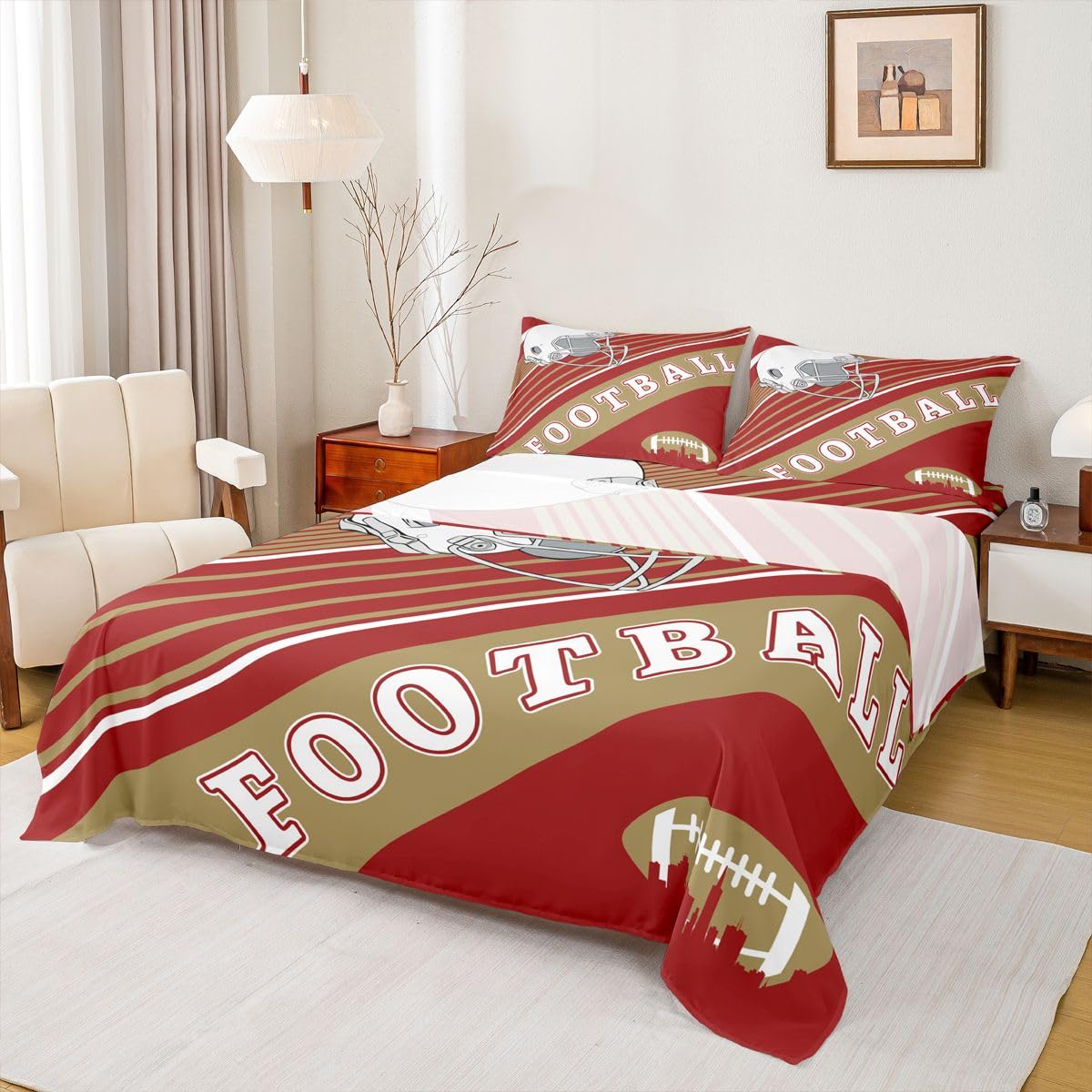 Erosebridal Gridiron Sheet Set Sports Ball Game Sheets Twin for Boys Girls Rugby Competition Game Bed Sheets Set, Football Themed Bedding Set with 1 Pillowcase BST326H