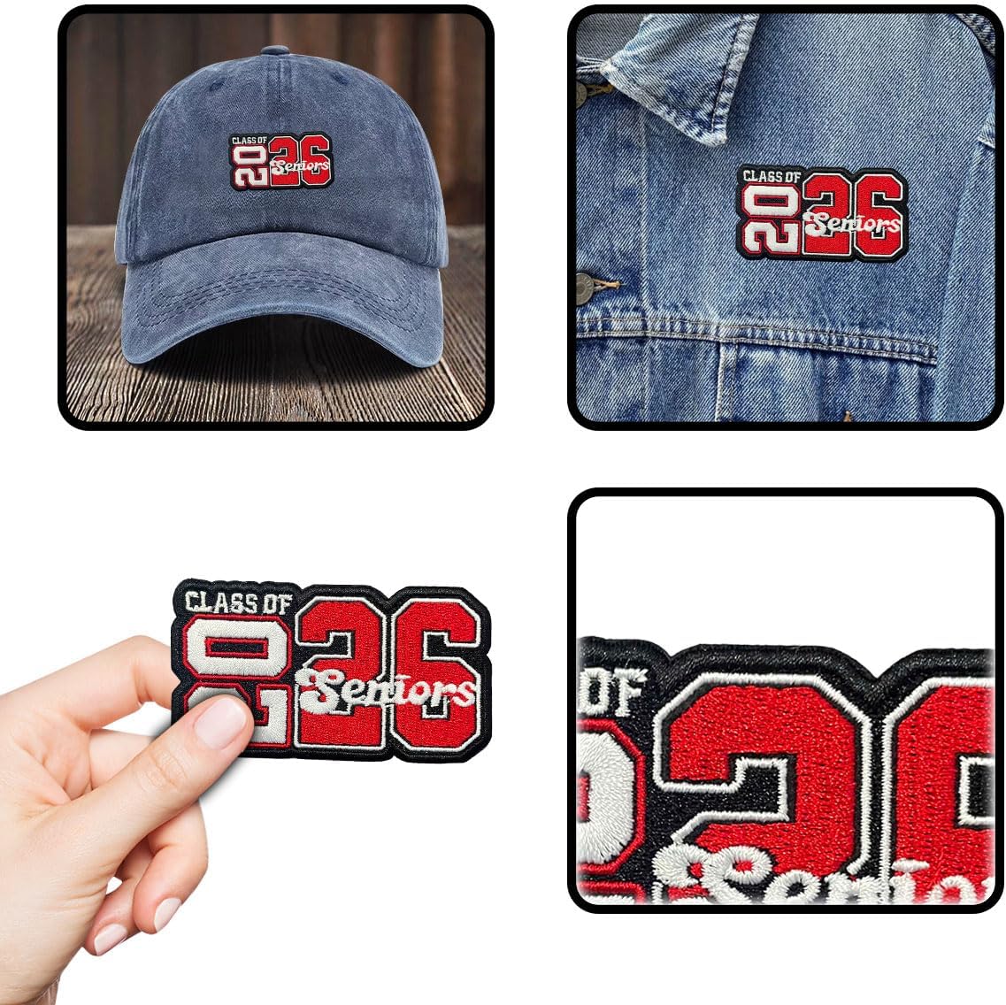 Senior Class of 2026 Embroidered Patch – Graduation 2026 Iron On Patches 3 inches for Backpack, Jacket, Hat, Jeans, Clothes – Red Applique Patch Gift Decoration for High School & College Seniors BST202