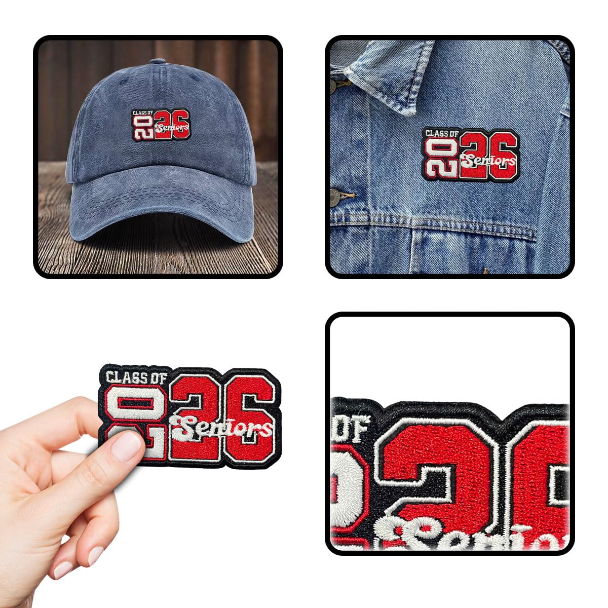 Senior Class of 2026 Embroidered Patch – Graduation 2026 Iron On Patches 3 inches for Backpack, Jacket, Hat, Jeans, Clothes – Red Applique Patch Gift Decoration for High School & College Seniors BST202