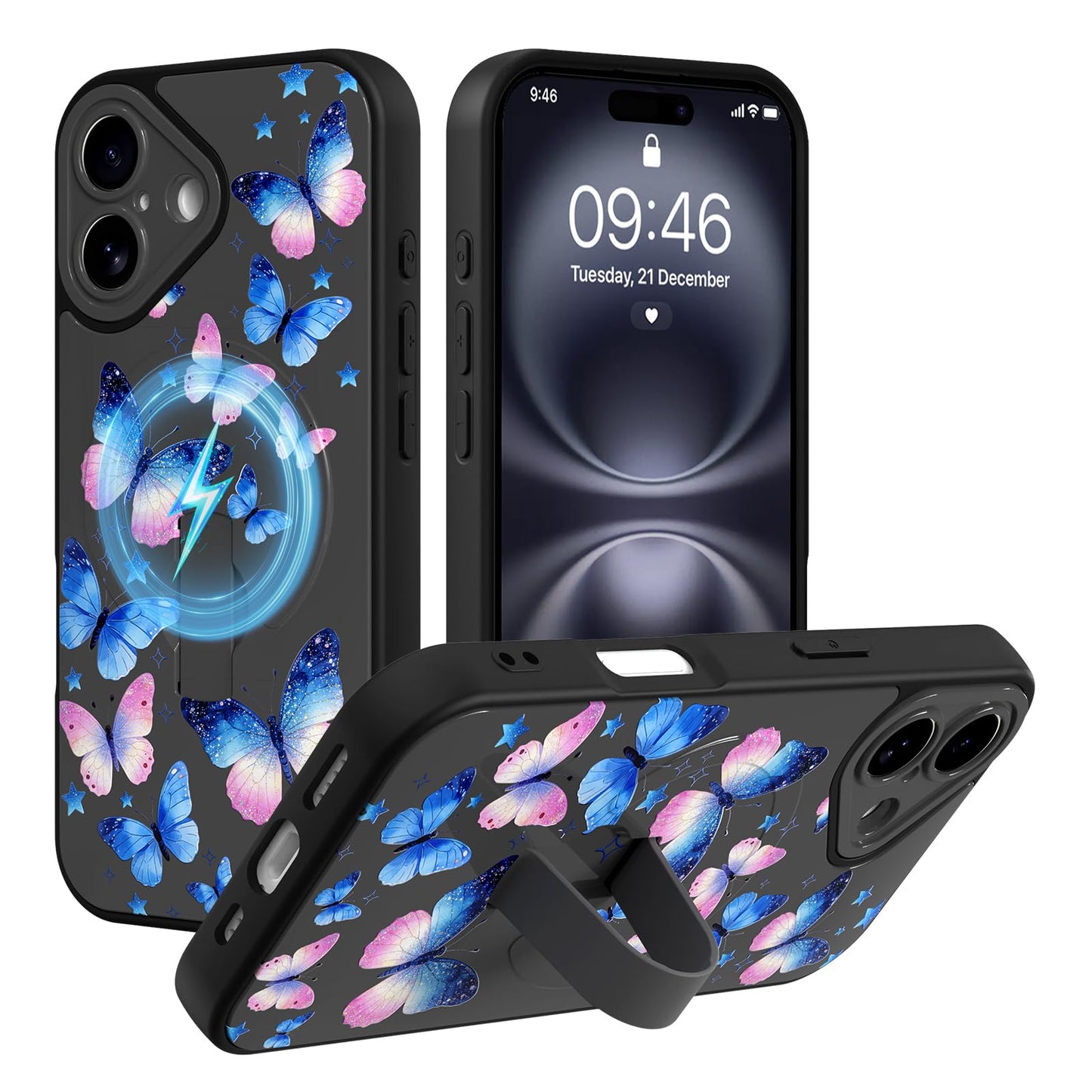 Compatible with iPhone 13 Case, Cute Cheetah Leopard Pattern | Built in Adjustable Wrist Strap Grip Hand Holder Stand Shockproof Kickstand Cover for Women Girls (Black White) WN420
