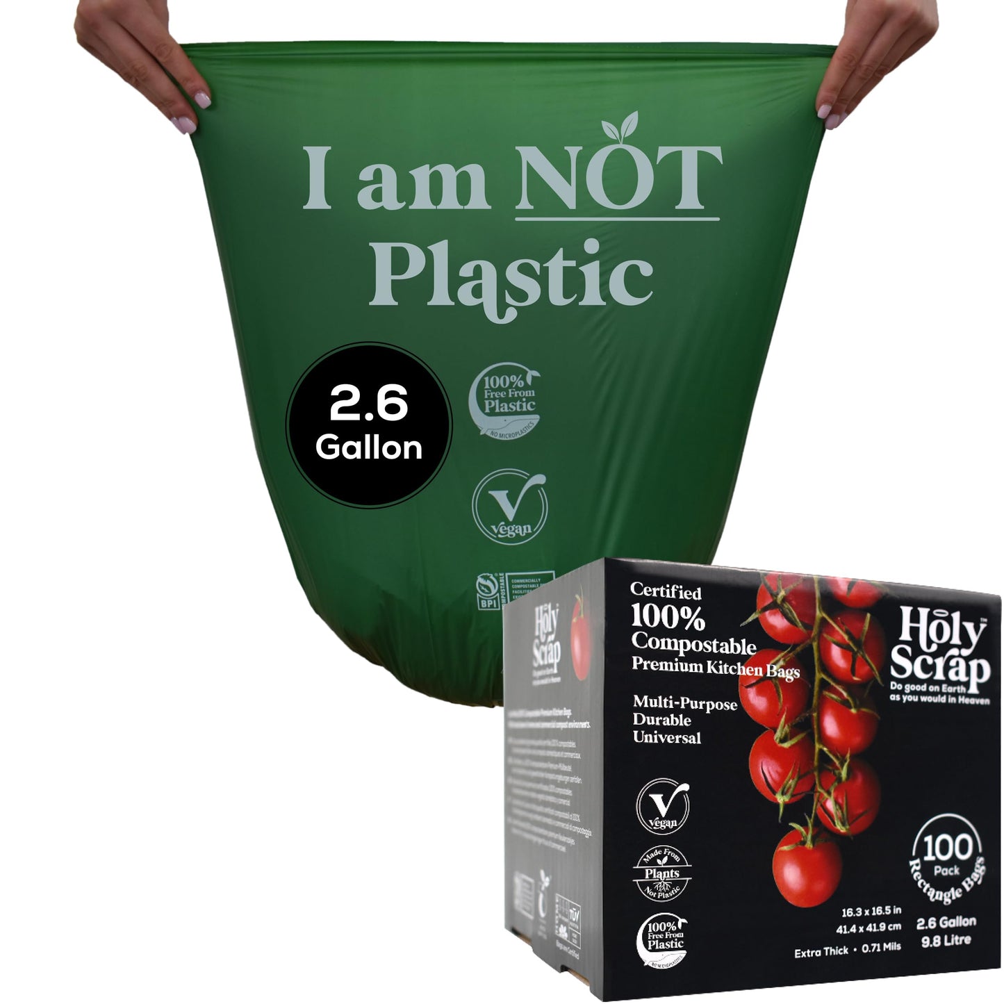 Small Compostable Trash Bags - 2.6 Gallon, 100 Pack, 100% Plastic-Free Decomposing Kitchen Food Waste Trash Can Bags & Liners, Thick Countertop Garbage, Bathroom & Bio Bin Bags