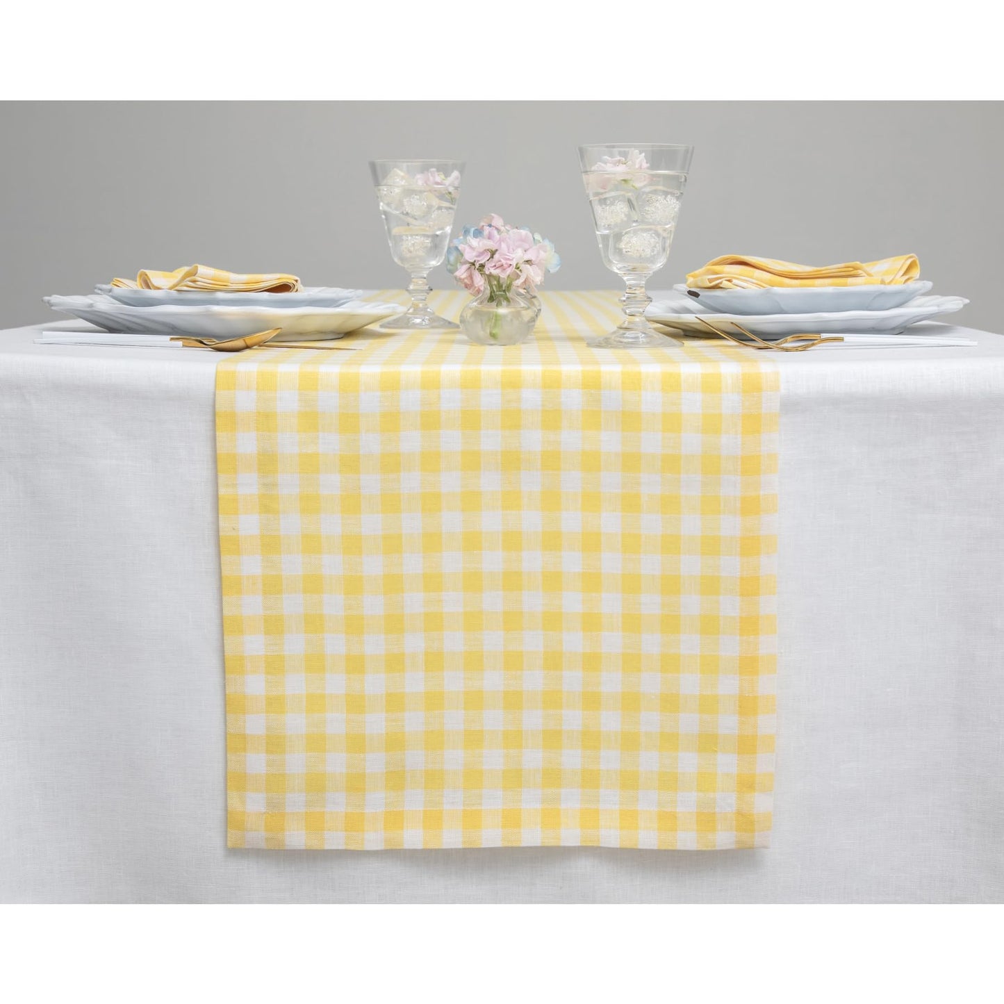 Solino Home 100% Pure Linen Table Runner Apricot, Gingham Check 14 x 36 in | Table Runners for nightstands, end tables, coffee tables and dressers | checkered weave, mitered corners | OEKO-TEX Certified BST326SOLH