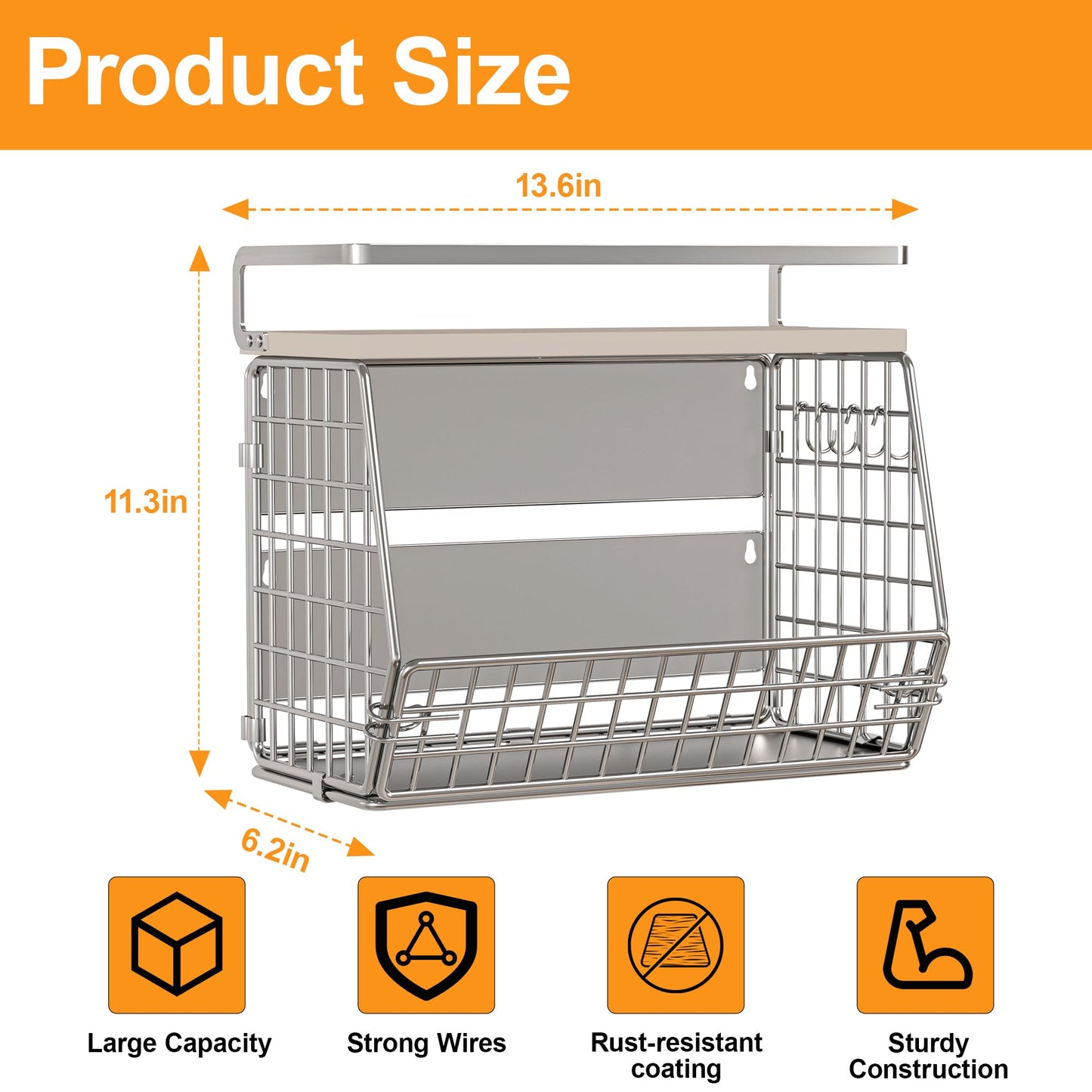 Magnetic Shelf for Fridge,Hanging Wall Basket for Potato Onion Fruit and Vegetable Storage Bins,Large Produce Container Magnetic Spice Rack for Refrigerator Kitchen Counter Pantry,Black BST220