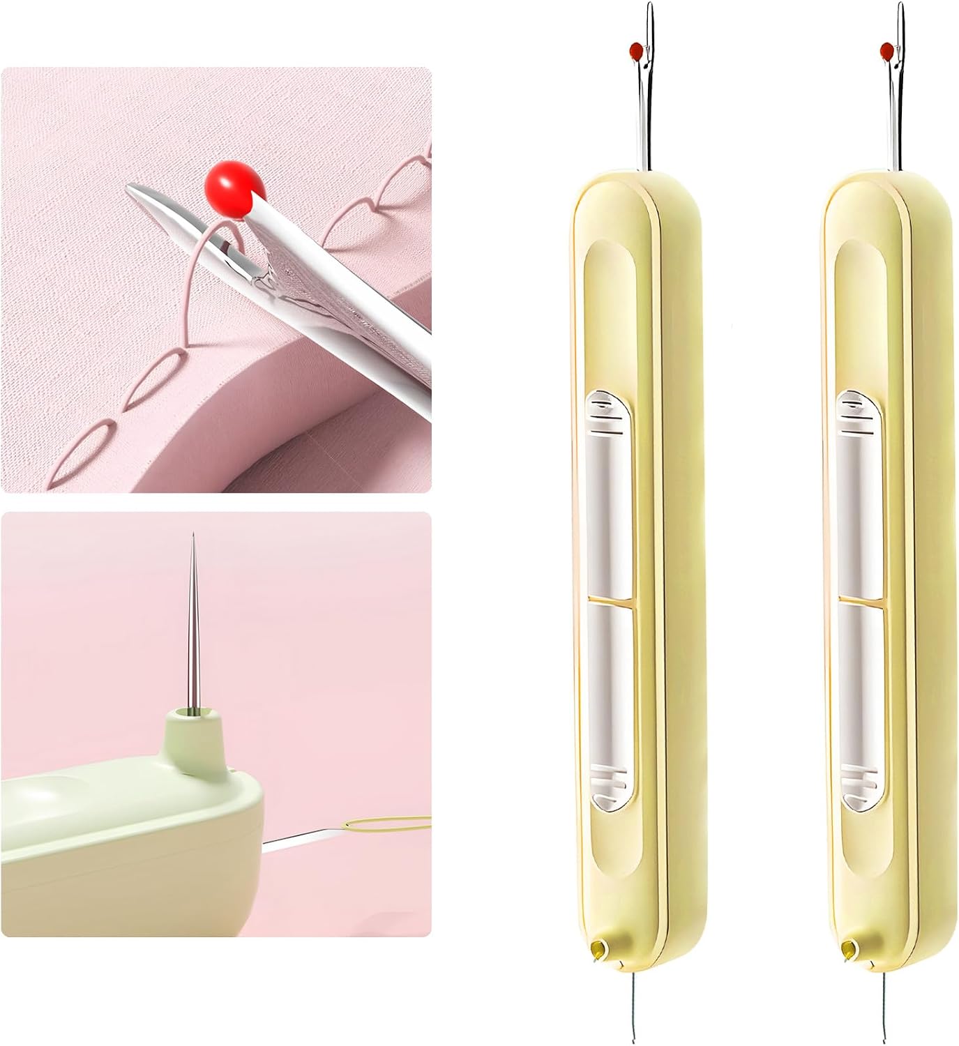 Upgraded 2 in 1 Needle Threaders Seam Ripper,Sewing Supplies,Multifunctional Sewing Tool, Quick Sewing Machine Loop Automatic Needle Threaders (2Pcs-Yellow) BST202