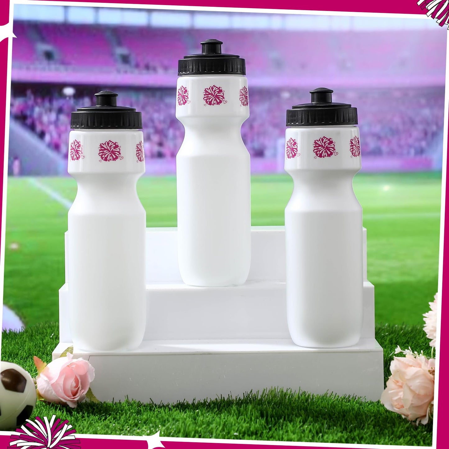 Talltalk 12 Pack Cheerleading Water Bottles Bulk 24 oz Reusable Plastic Cheer Water Bottles with Pull Top Cap Dishwasher Safe Cheerleader Drinking Bottle for Game Sports Dance Party (Rose Red) BST220