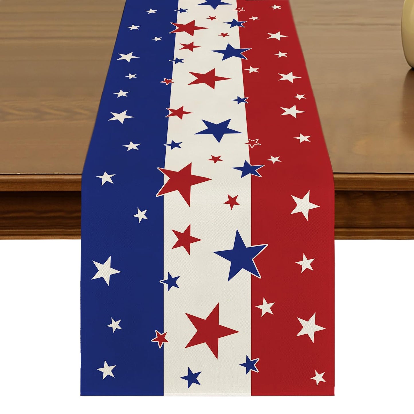 Patriotic Blue Red Stars 4th of July Table Runner 13x72 Inch Seasonal Kitchen Dining Table Decor for Indoor Outdoor Farmhouse Home Party Decoration ZQ119 BST326H